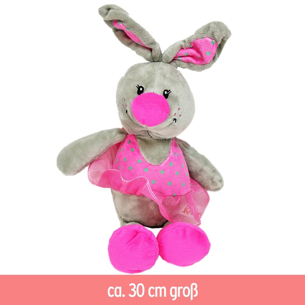 Rasehorn Kuscheltier Kuscheltier Hase grau mit Kleidung und bunter Nase - ca. 30 cm (1-St)