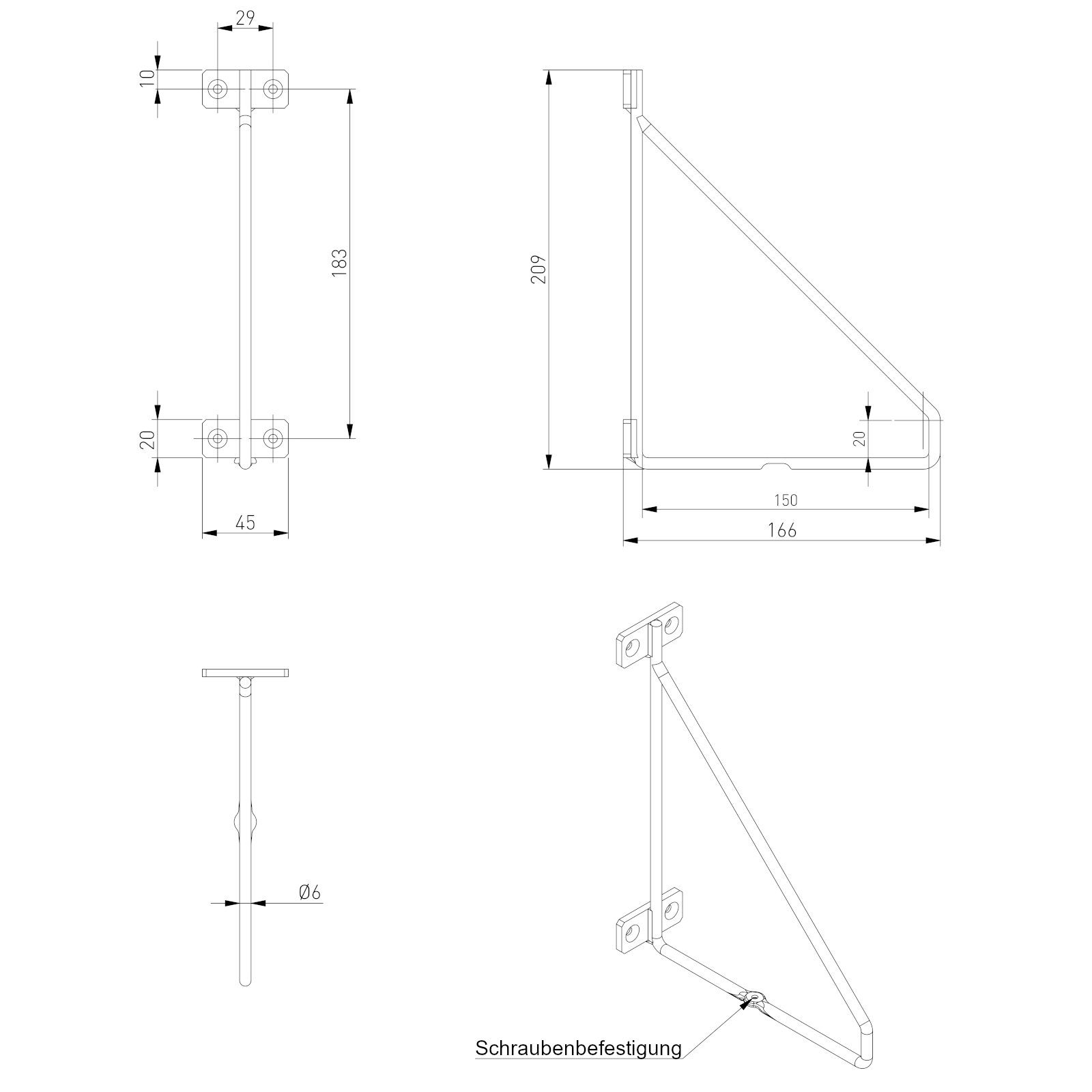 Möbelbeschlag Stahl für Tragkraft schwarz RK11 Paar: (1 St), Holzplatten SO-TECH® Regalkonsole je kg Regalwinkel 20