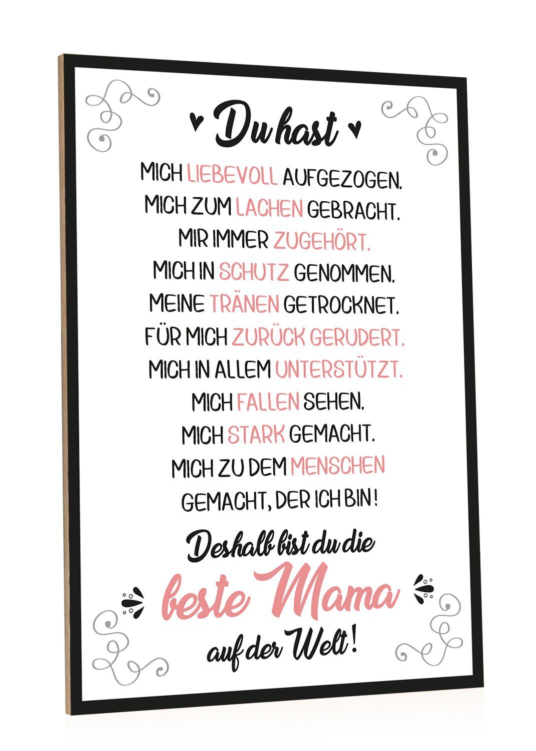 GRAVURZEILE Holzbild mit Spruch - Beste Mama der Welt - Kunstdruck, (1 St), Wandbild im Vintage-Look für Mama zum Muttertag