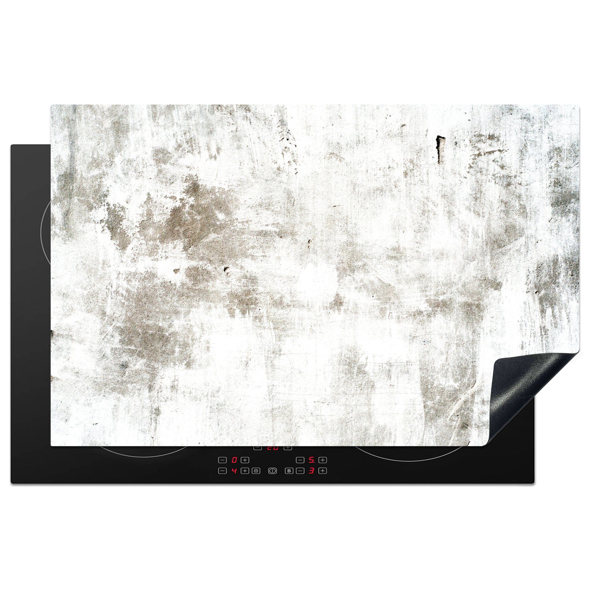 MuchoWow Herdblende-/Abdeckplatte Beton - Weiß - Braun - Muster, Vinyl, (1 tlg), 81x52 cm, Induktionskochfeld Schutz für die küche, Ceranfeldabdeckung