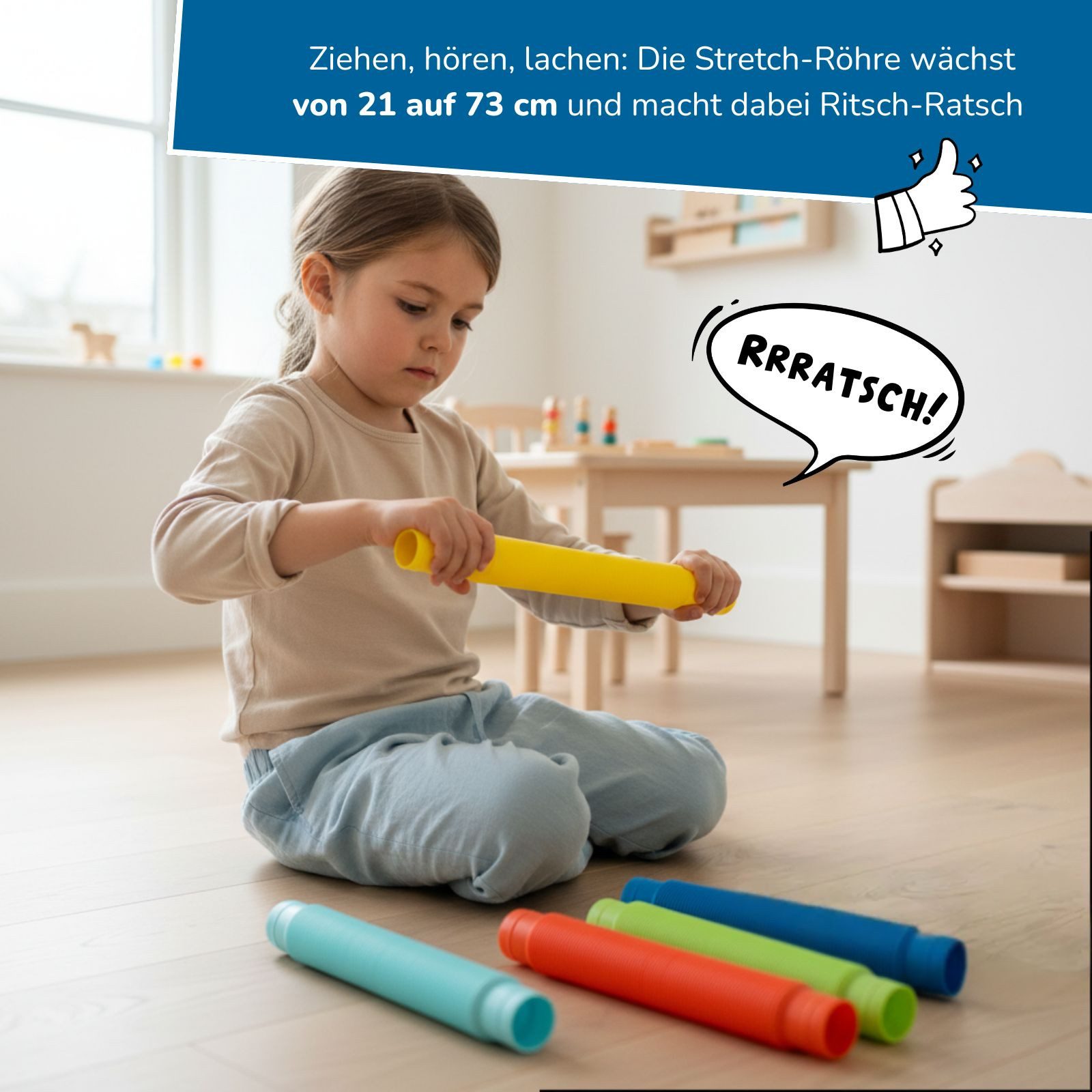 alldoro Fidget-Gadget Flexi Pop Tubes, 10 Stretch-Röhren Ø 3 cm, ausziehbar & biegsam, Sensorik-Spielzeug für Kinder & Erwachsene, Anti-Stress & bei ADHS
