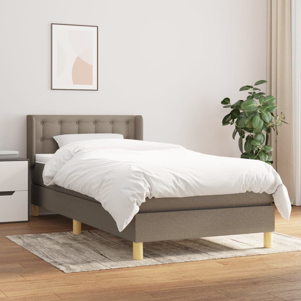 vidaXL Bett Boxspringbett mit Matratze Taupe 90x200 cm Stoff