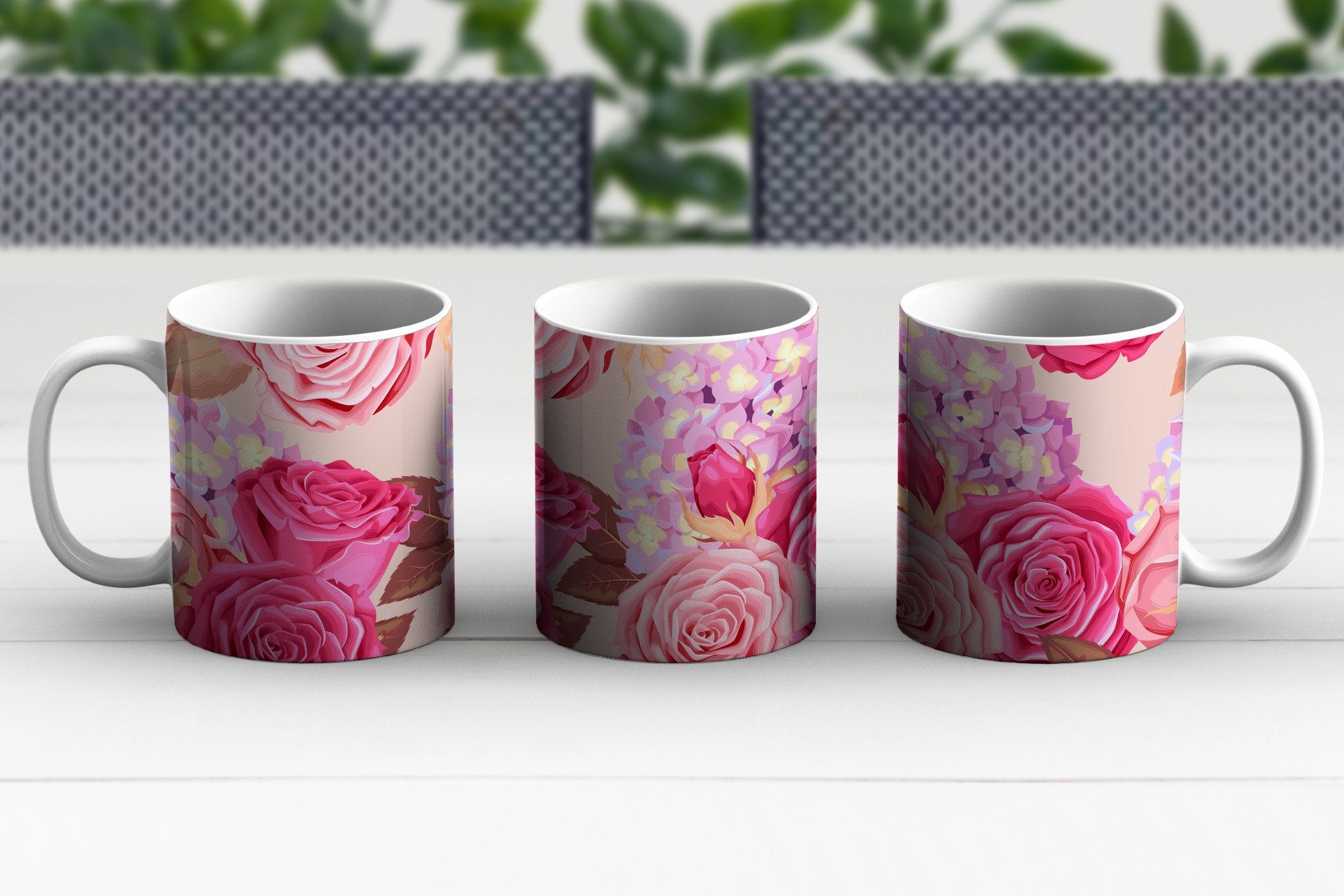 Tasse Rosen MuchoWow Blumen - Keramik, Geschenk Becher, - Kaffeetassen, Teetasse, Teetasse, Rosa,