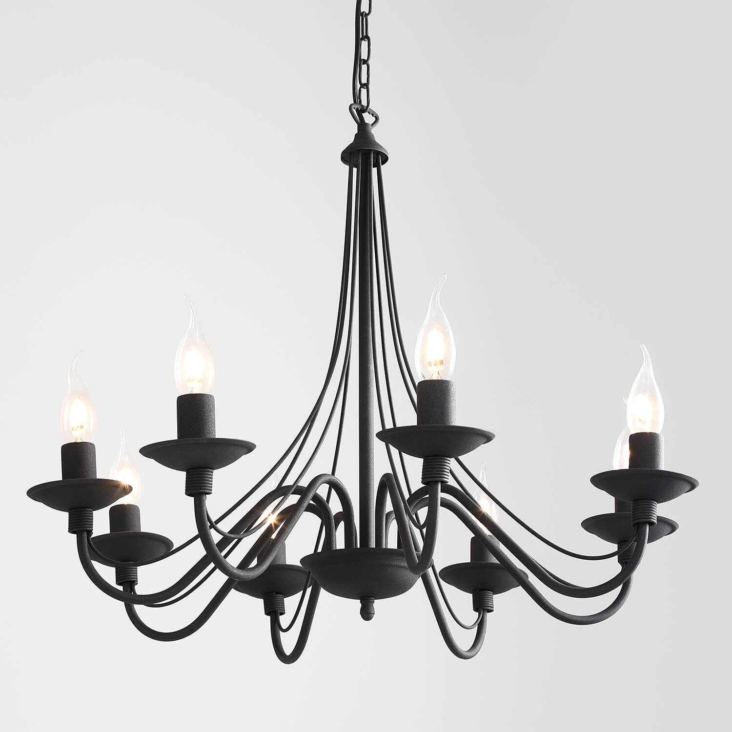 Licht-Erlebnisse Kronleuchter ROSABELLA, ohne Leuchtmittel, Pendelleuchte Schwarz Rustikal Metall 8-armig Hängelampe Wohnzimmer