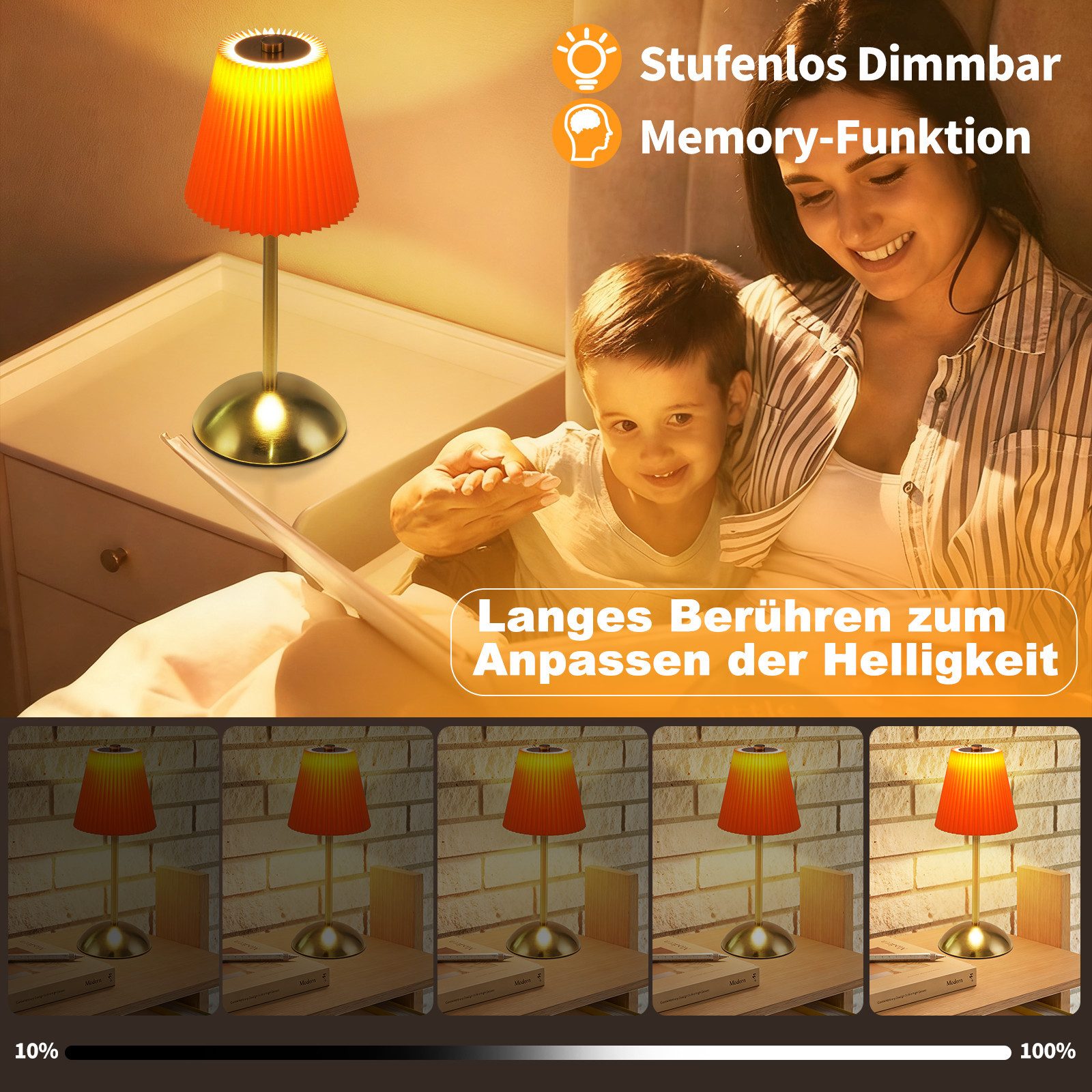 Nettlife LED Tischleuchte Nachttischleuchte 2er Stoff Schwarz/Grün/Weiß/Orange/Graublau, 3 Lichtfarben, Schlafzimmer Wohnzimmer Arbeitszimmer Büros Eingangsbere – Bild 5 von 5