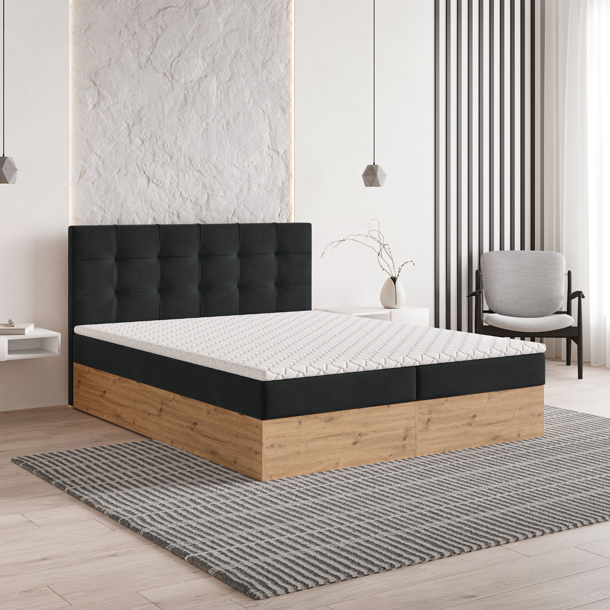 Masseno Boxbett MOLVEN 140x200 cm mit Bonell Matratze und Topper