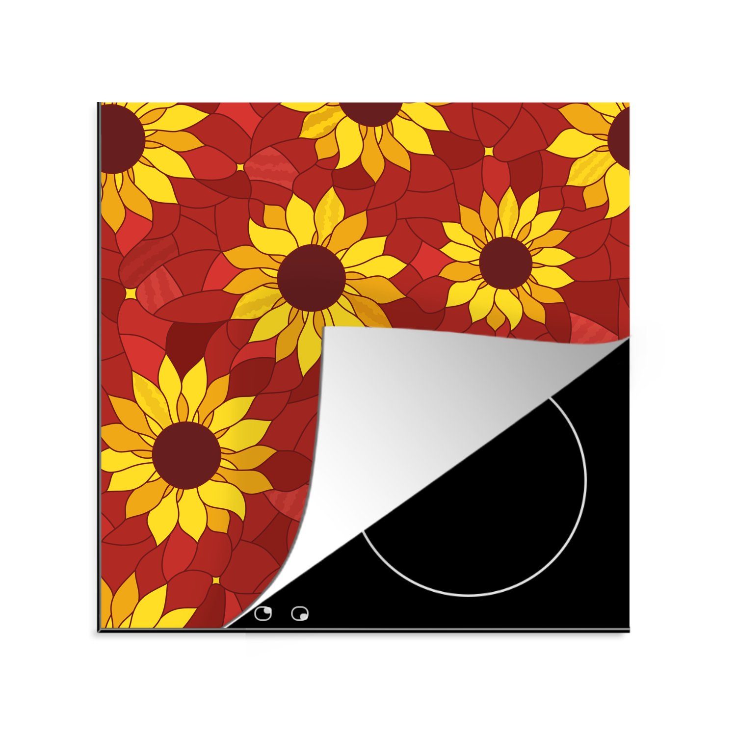 MuchoWow Herdblende-/Abdeckplatte Muster - Herbst - Sonnenblume, Vinyl, (1 tlg), 78x78 cm, Ceranfeldabdeckung, Arbeitsplatte für küche