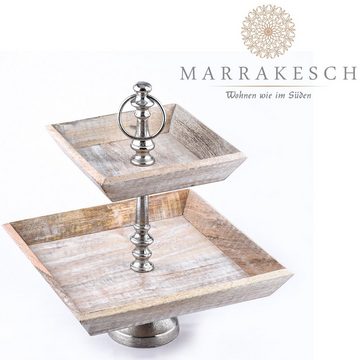 Marrakesch Orient & Mediterran Interior Etagere Etagere aus Holz Ansgar eckig, Vintage Cupcake Ständer als Tischdeko, handgefertigt
