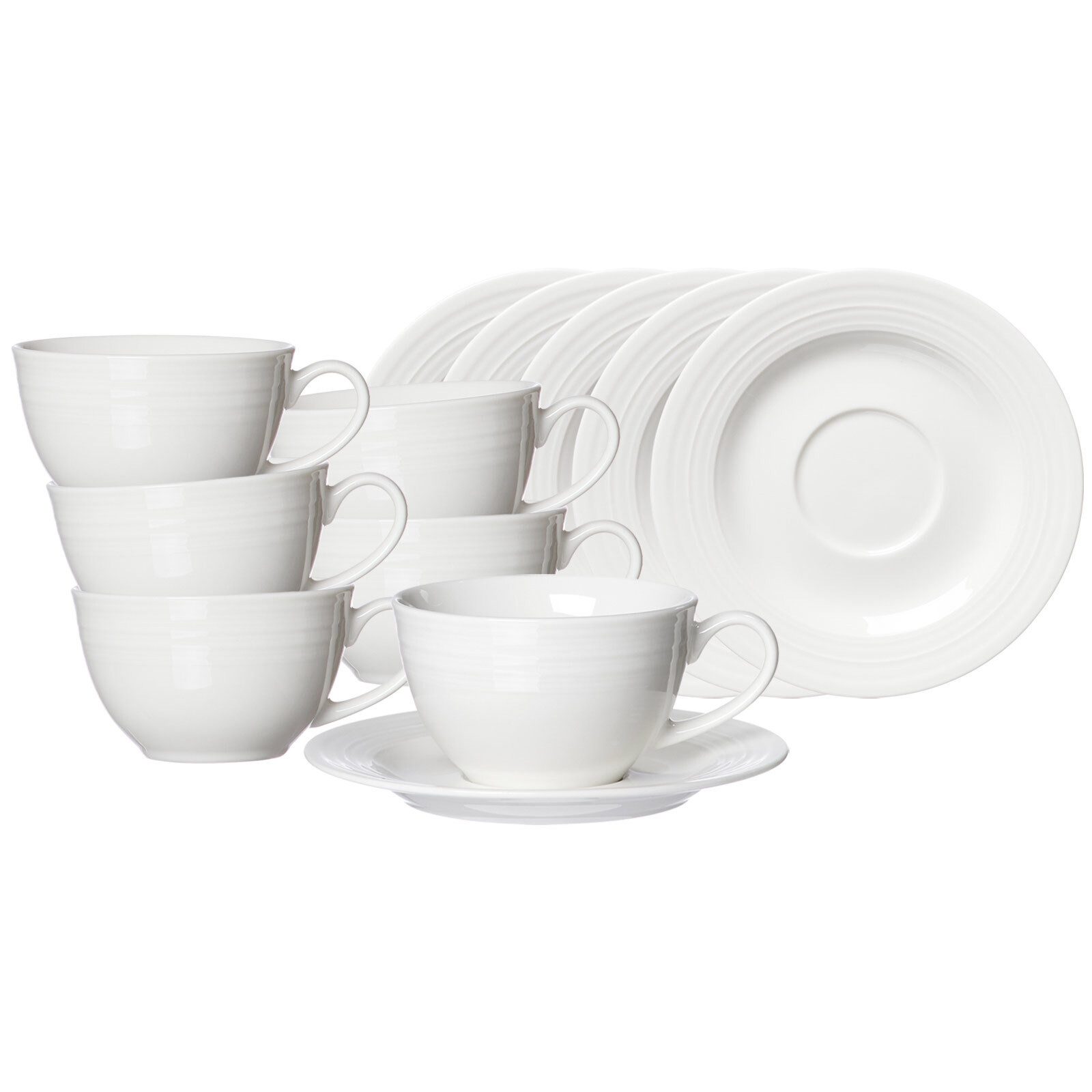 Ritzenhoff & Breker Tasse Levi Kaffeetassen mit Untertassen 220 ml 6er Set, 12-tlg., Porzellan