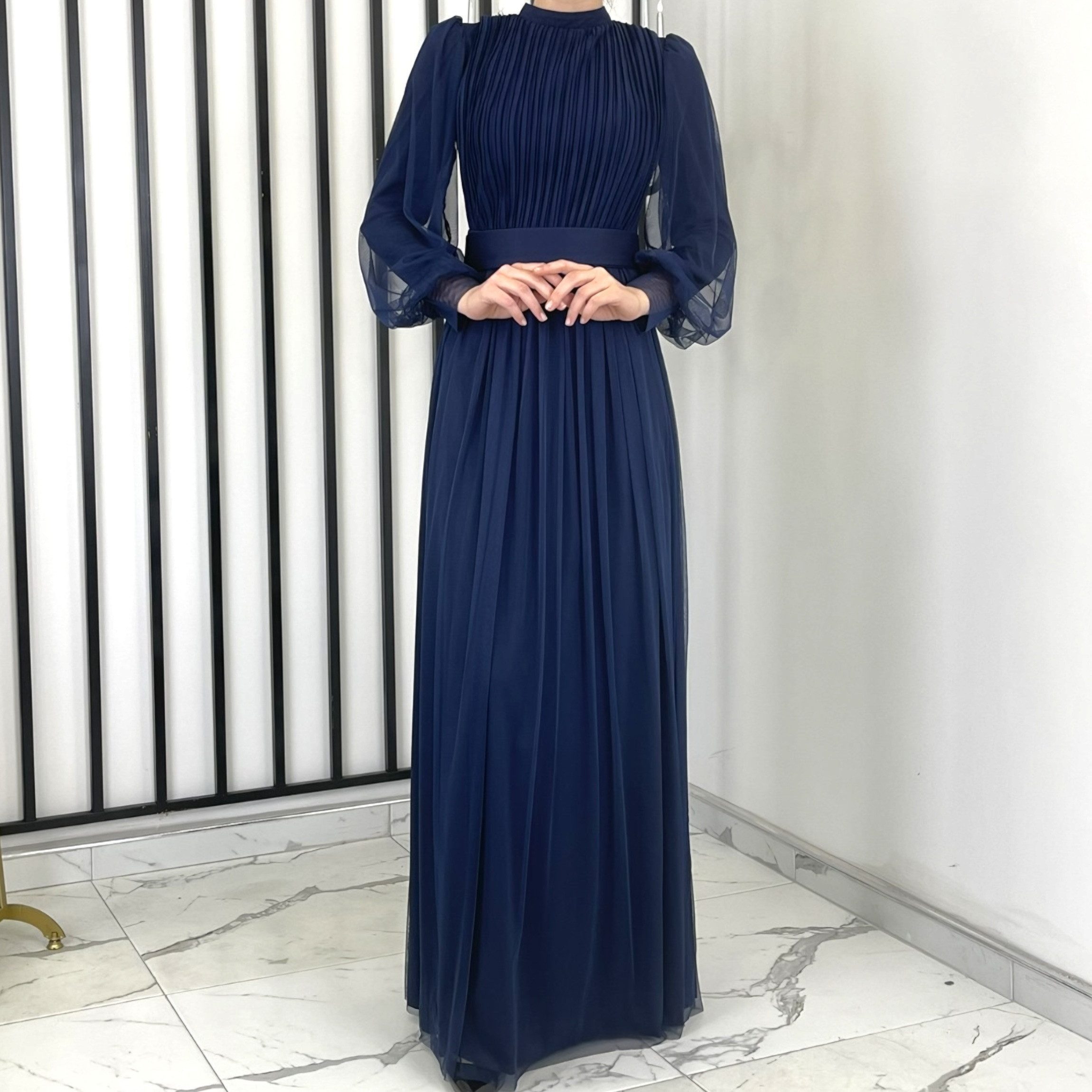 fashionshowcase Tüllkleid Damen Abendkleid Maxilänge Abaya-Stil günstig online kaufen