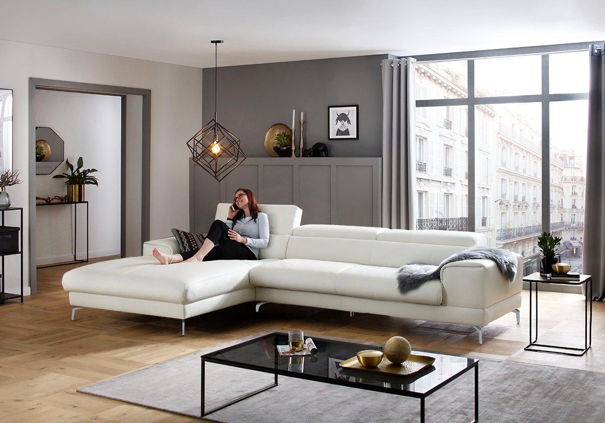 W.SCHILLIG Ecksofa piedroo, Designsofa mit tollem Sitzkomfort, bequem und elegant, L-Form, Kopfteilverstellung, wahlweise mit Sitztiefenverstellung, Breite 343cm