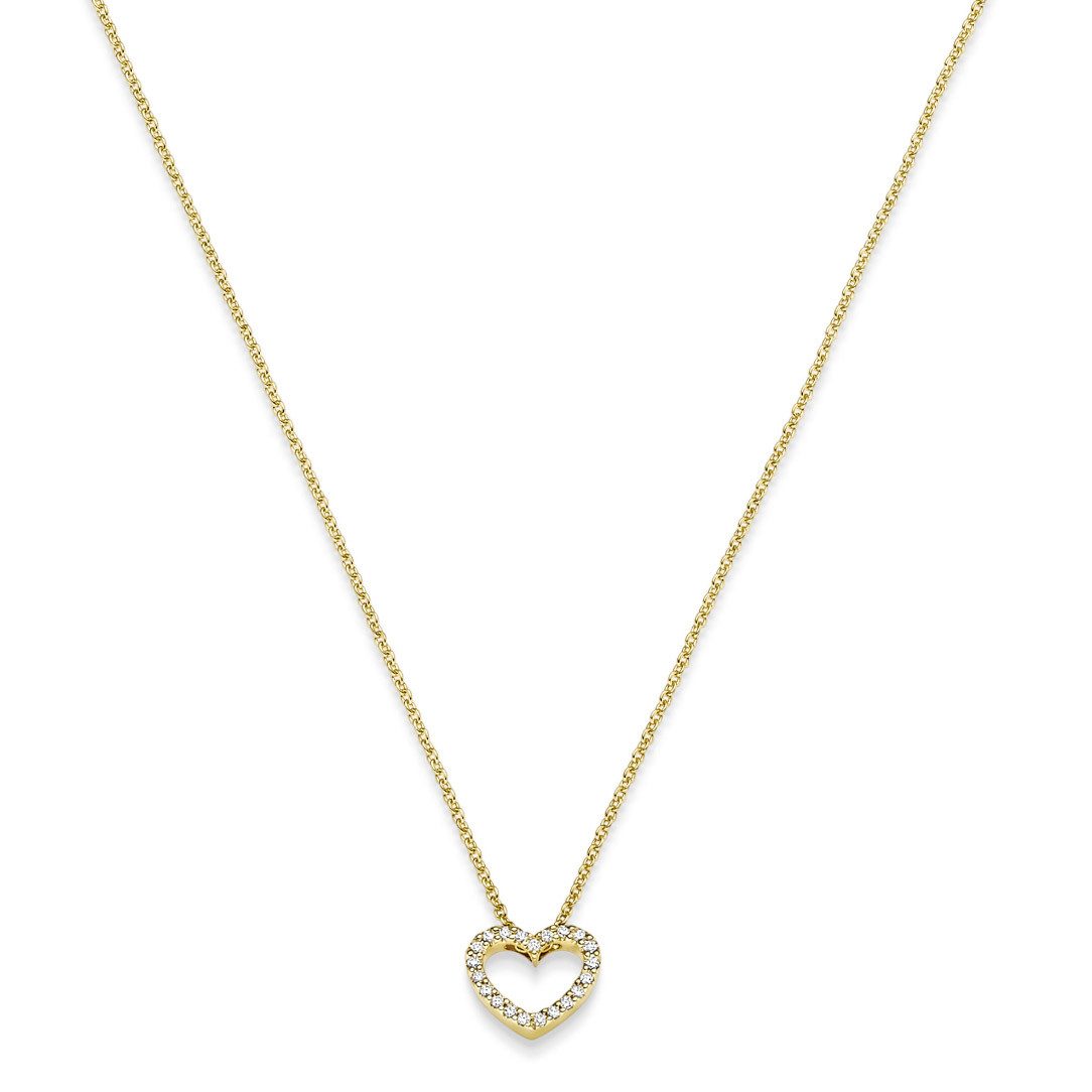 HOPLO Goldkette Diamant Collier Herz mit 21 Brillianten 0.05ct. 750-18 Karat Gold 42cm, Made in Germany