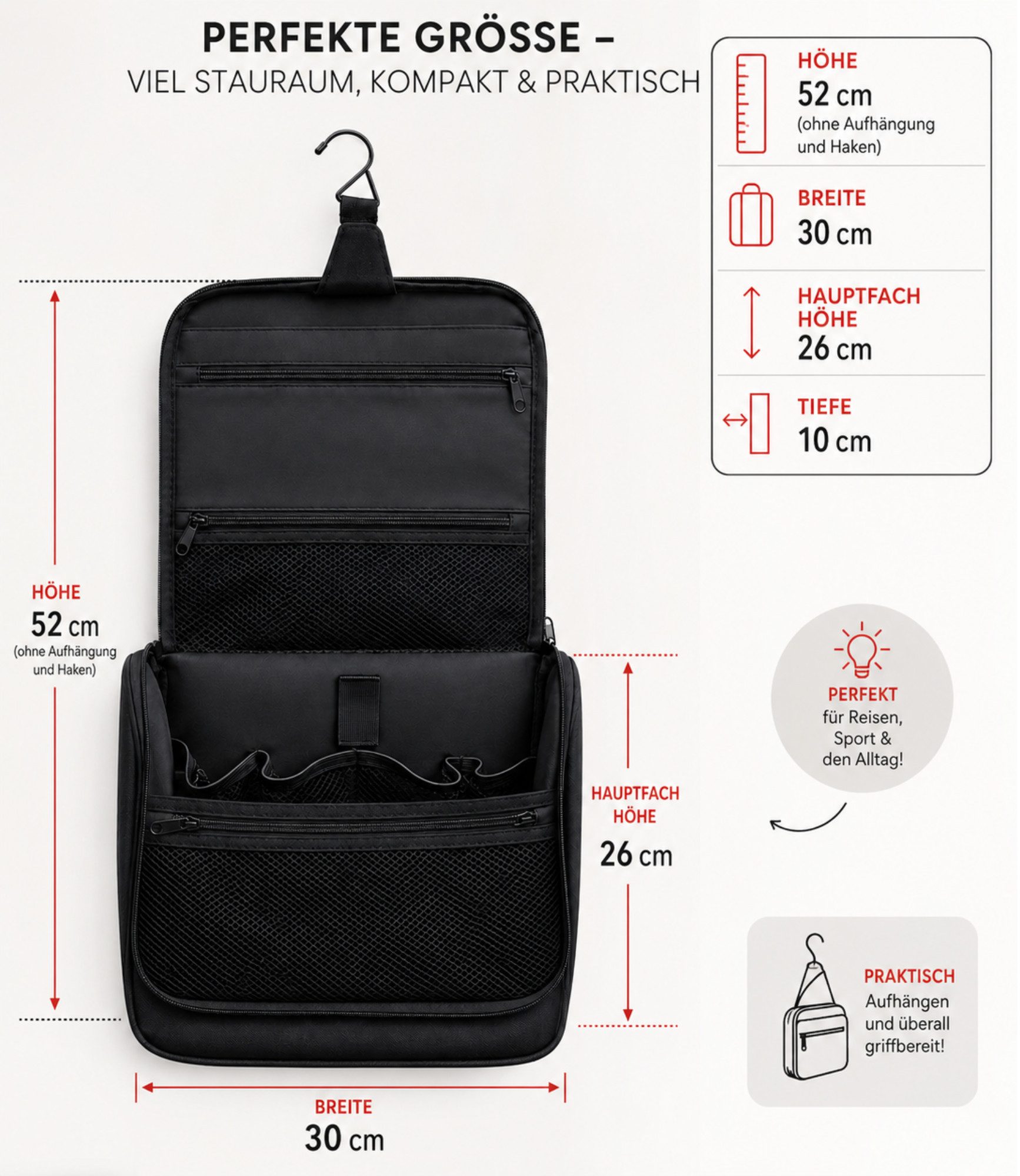 BEAZZ Kulturbeutel Kulturtasche Herren groß - Kulturbeutel zum Aufhängen - Waschtasche – Bild 5 von 5