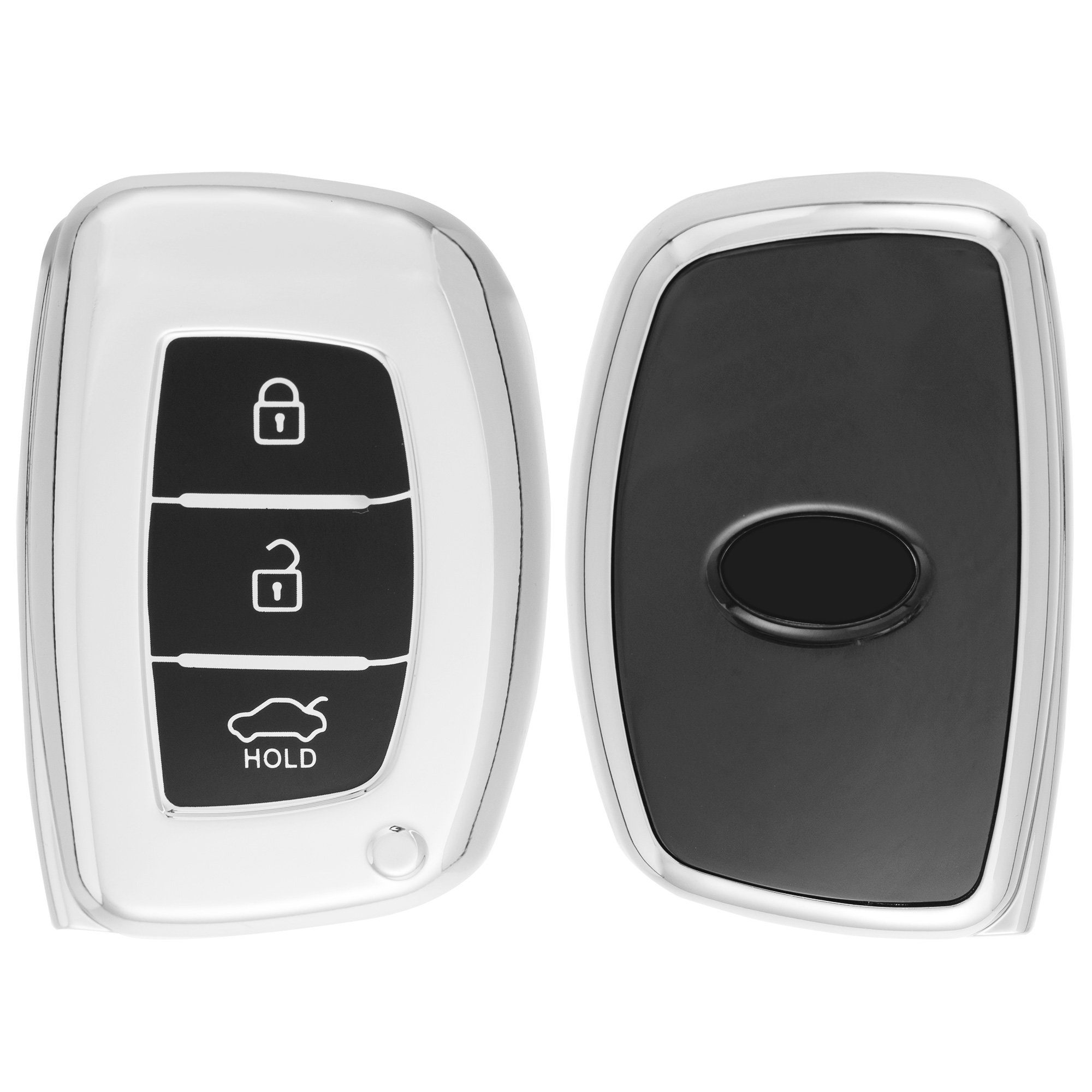 kwmobile Schlüsseltasche Autoschlüssel Hülle für Hyundai Kia, Schlüsselhülle Silikon Case Schlüssel Cover Hochglanz Silber