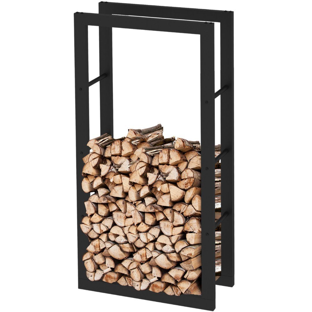 holz4home Mehrzweckregal Kaminholzregal Metall Schwarz, Größe: 125 x 25 x 60 cm, Brennholzregal