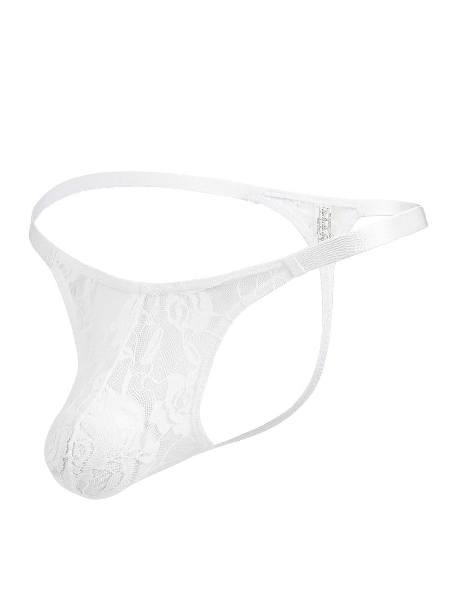 Lau-Fashion Stringtanga Transparenter Herren String Tanga – Spitze mit Blumen-Print