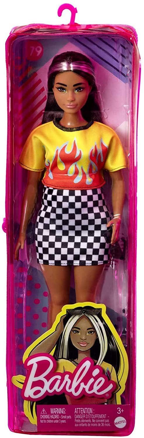 GmbH Anziehpuppe Skirt Barbie Checkered + Flamin Top Fashionistas- Mattel
