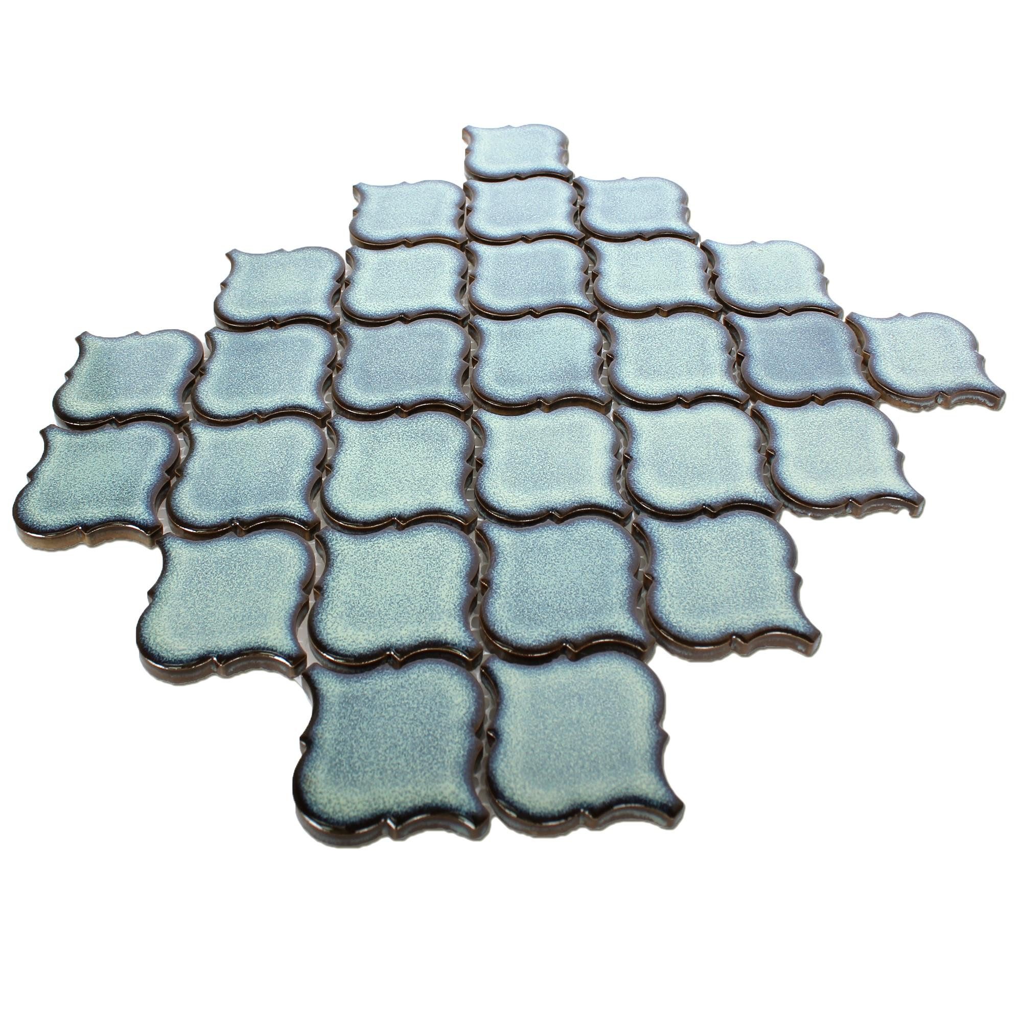 Mosafil Mosaikfliesen Keramik Mosaikfliesen Trier Florentiner, Keramik 24.500x29.300, blau, Verlegefertig auf ein Netz geklebt - Frostsicher - Wasserfest