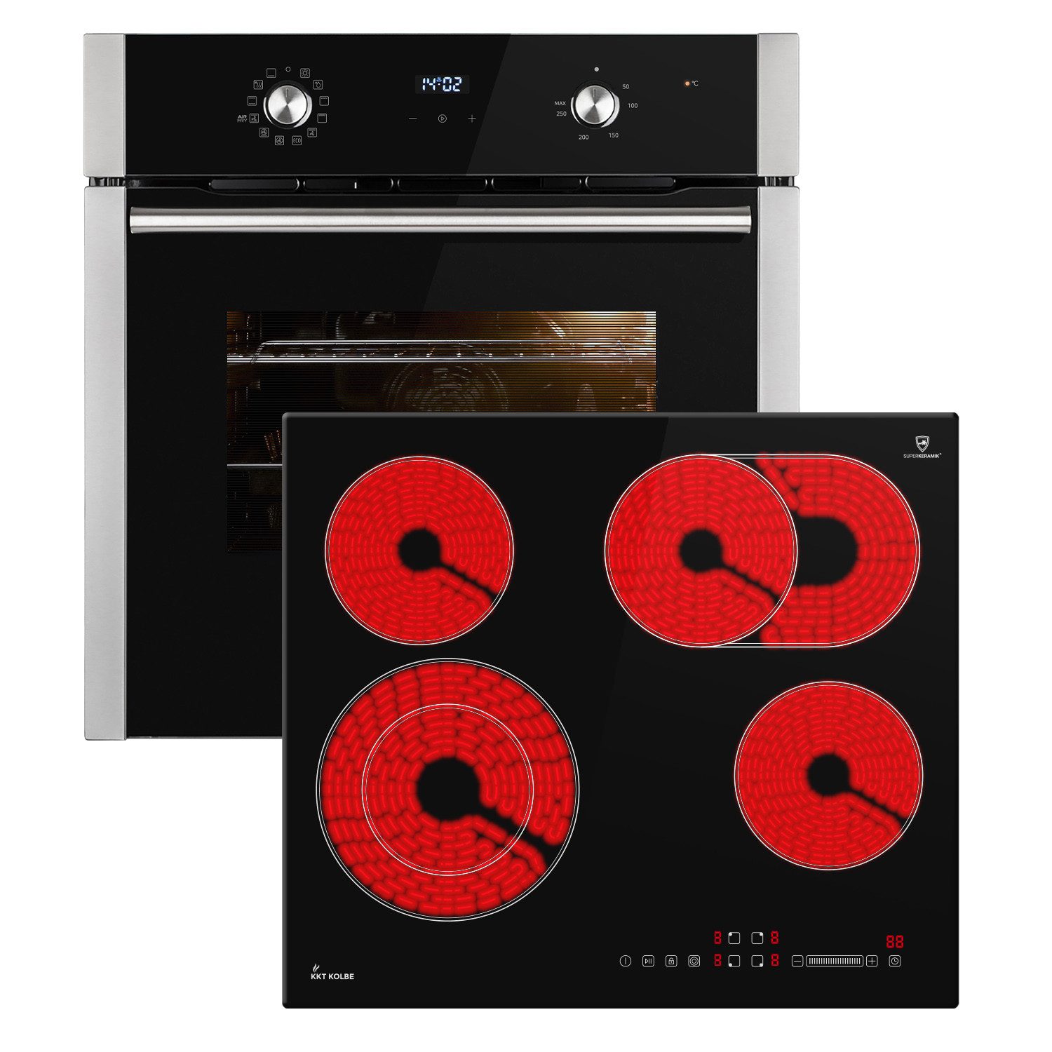 KKT KOLBE Backofen-Set Backofen und Kochfeld SET8810CH59RL, mit 2-fach Teleskopauszug, Herdset / Heißluft / Einbaubackofen / Timer / Kochmulde