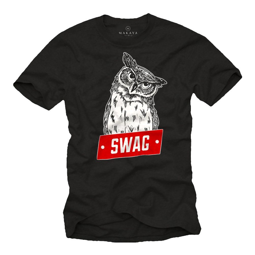 MAKAYA PrintShirt Herren Eule Swag Owl Tiermotiv Jungs Jungen Teenager