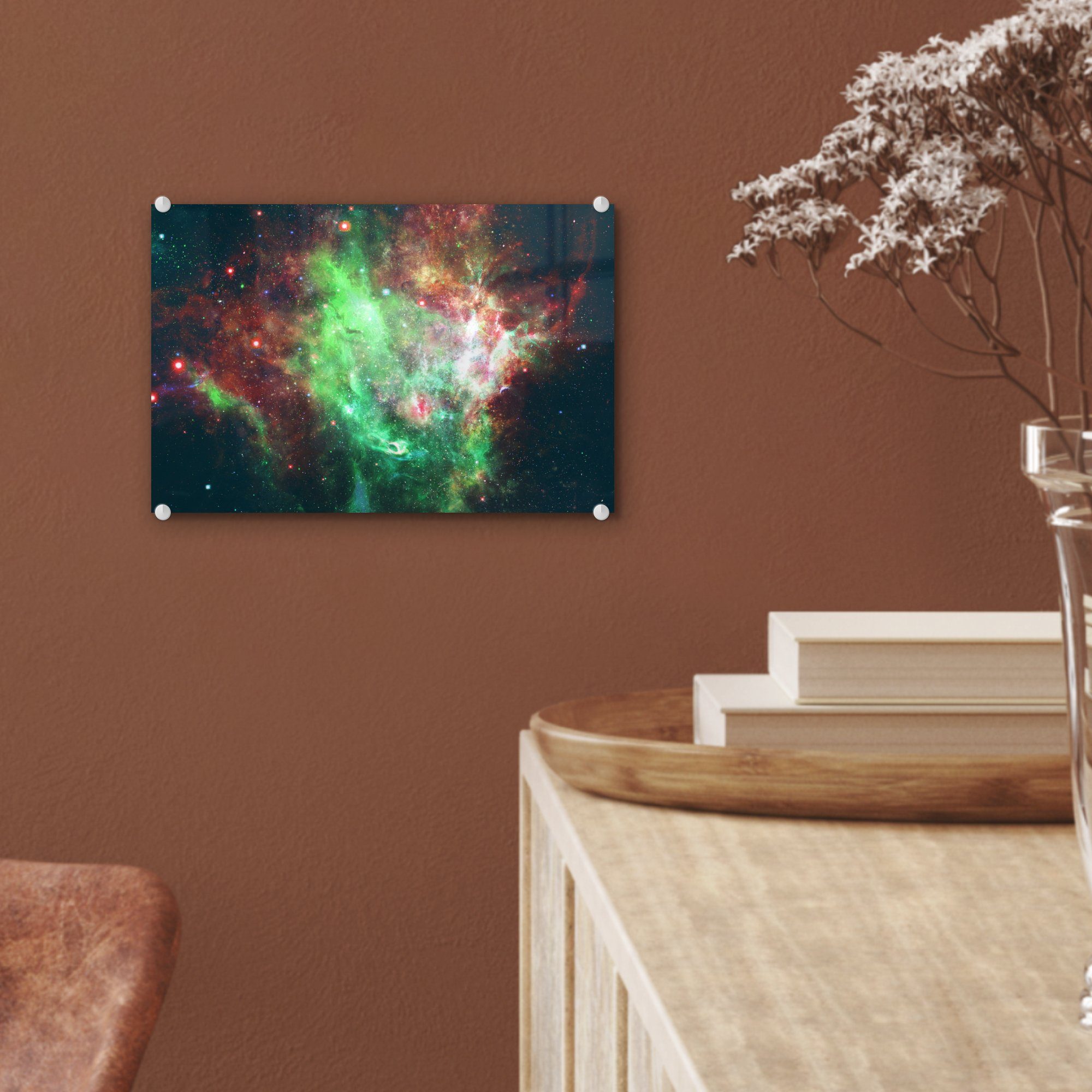 - Glas - Acrylglasbild - St), Grün, Wanddekoration Bilder - auf Wandbild Sterne (1 auf Weltraum Glas - Foto Glasbilder MuchoWow