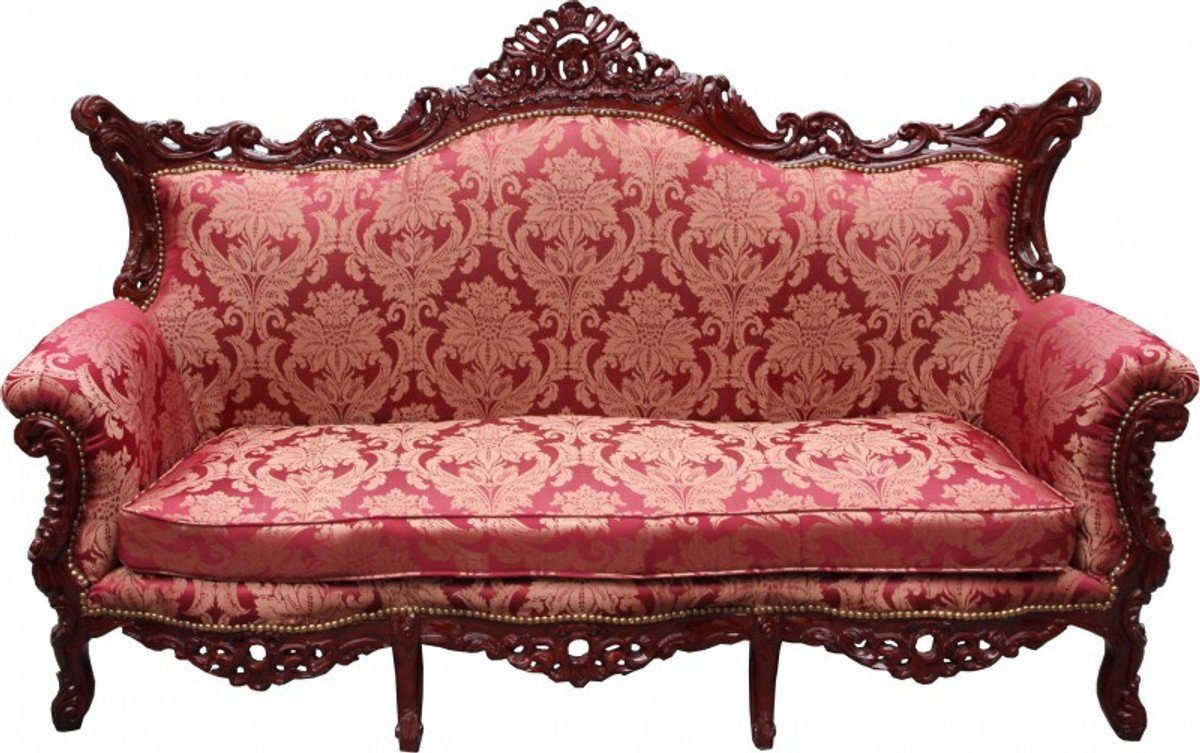Casa Padrino 3-Sitzer Barock 3er Sofa Master Bordeaux Muster / Braunrot - Wohnzimmer Couch Möbel Lounge