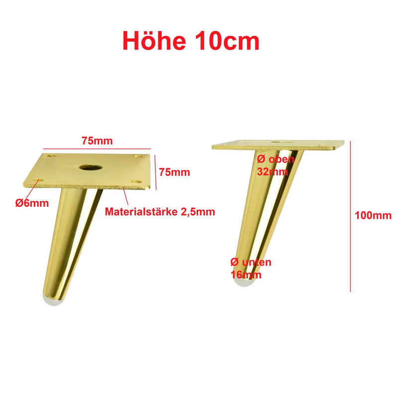 Prima-Online Мебельfuß Metallfüße schräg Schrankfuß Sofafuß H: 10-23cm Schwarz oder Gold