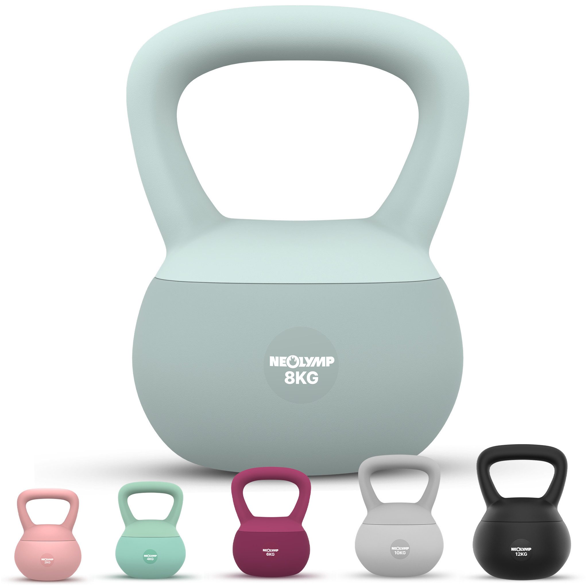 NEOLYMP Kettlebell Soft Kettlebell bodenschonend & leise - stoßdämpfende Kugelhantel, (Soft Kettlebell ideal fürs Homegym Kettlebell 2–12 kg Kugelhantel Set), Kugelhantel mit Eisensandfüllung - ergonomischer Softgriff