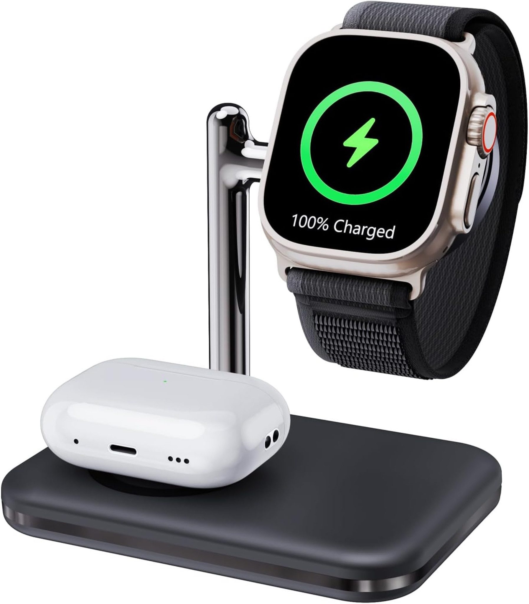 MAKAQI Ladestation 2-in-1 Wireless Charger für Apple Watch und AirPods Pro Wireless Charger (1000,00 mA, 2-in-1 Ladegerät für Apple Watch & AirPods, 2-in-1 Ladestation für Apple Watch & AirPods mit USB-C-Kabel, Kompakt, kabellos, faltbar – ideal für Reise