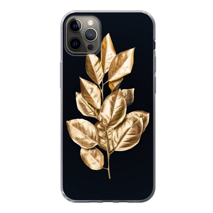 MuchoWow Handyhülle Pflanze - Blätter - Gold - Schwarz - Luxus Handyhülle Apple iPhone 12 Pro Max Smartphone-Bumper Print Handy
