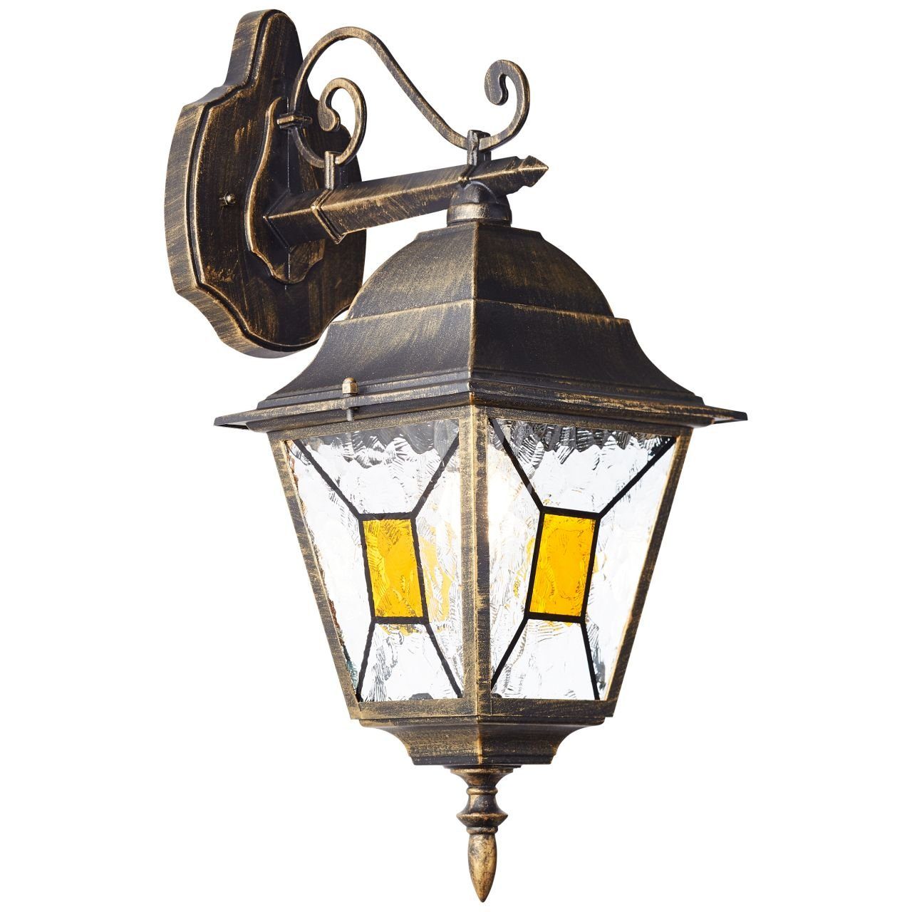 Brilliant LED Außen-Wandleuchte Janel, Janel Außenwandleuchte hängend schwarz gold 1x A60, E27, 60W, geeign