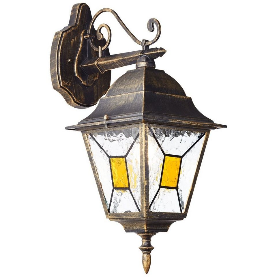 Brilliant LED Außen-Wandleuchte Janel, Janel Außenwandleuchte hängend  schwarz gold 1x A60, E27, 60W, geeign, Dimmbar bei Verwendung geeigneter  Leuchtmittel und Dimmer