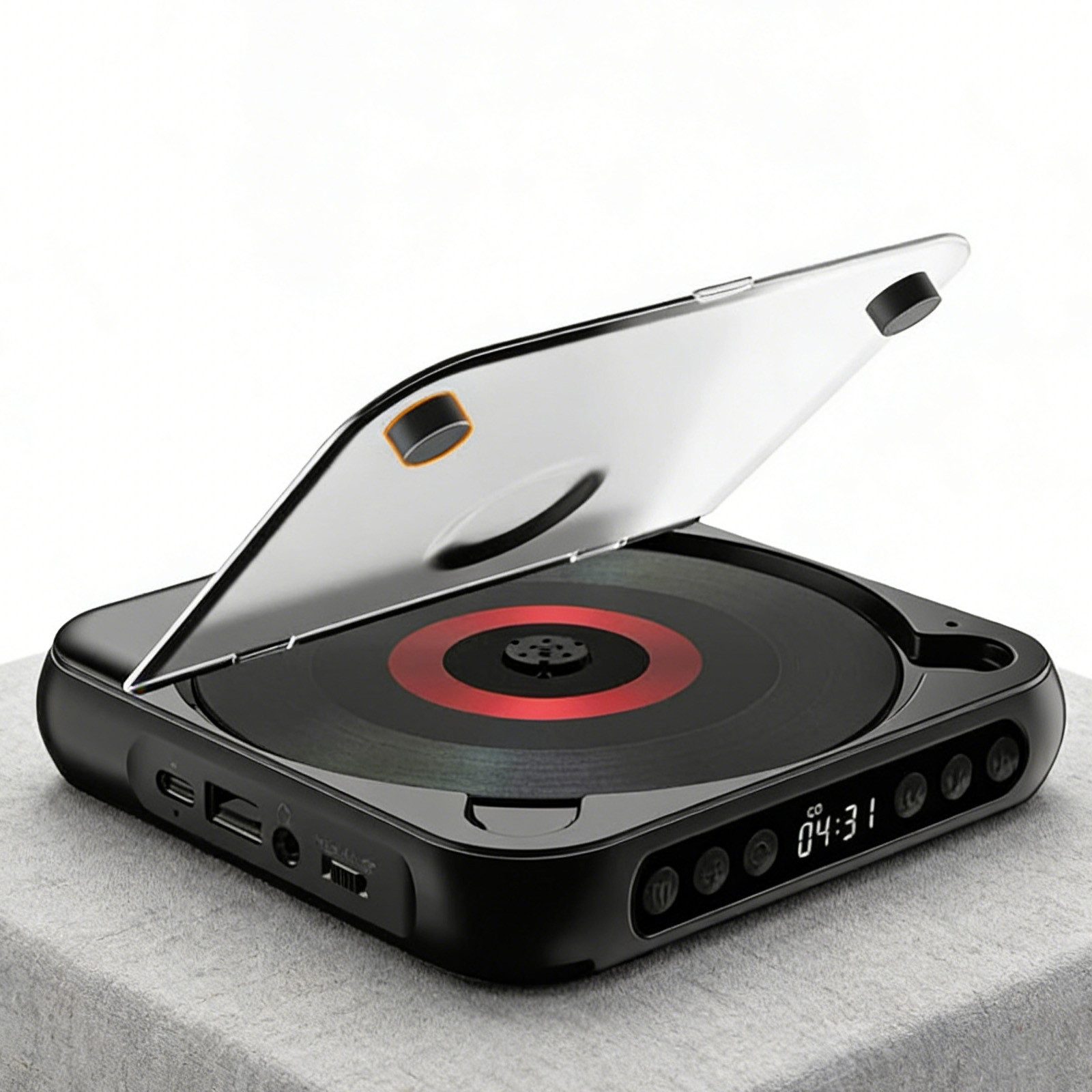 MODFU Tragbarer CD Musikplayer mit Bluetooth 5.3 CD-Player (Unterstützung von CD- und MP3-Formaten inklusive USB-Wiedergabe, integrierter 2000-mAh-Akku mit Typ-C-Ladung)