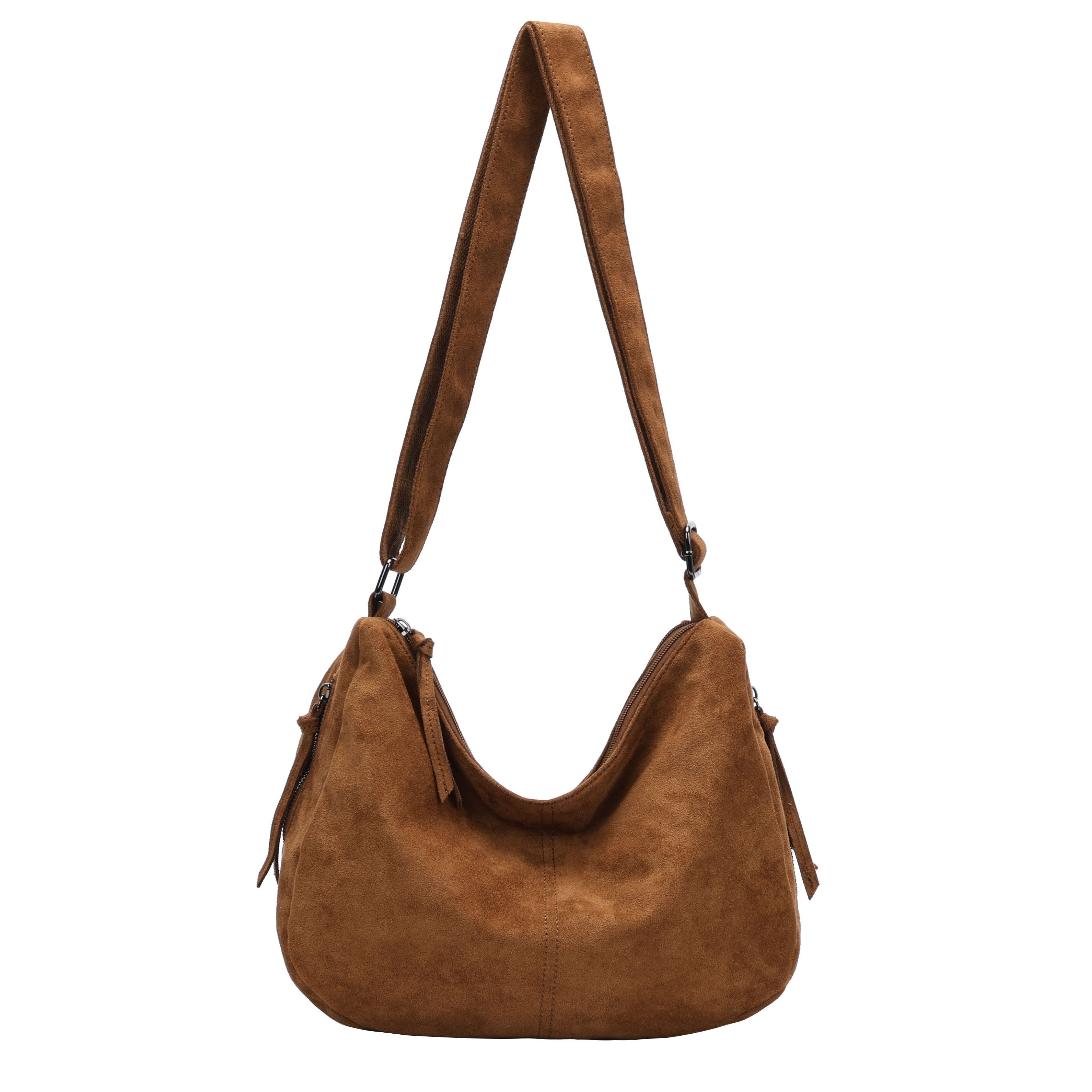 MIRROSI Umhängetasche Damen Schultertasche Wildleder-Optik aus Stoff Hobo Bag (mit Reißverschlussfächern, verstellbarem Gurt, ca.38x13x24 cm), Neue Kollektion Herbst/Winter 2026