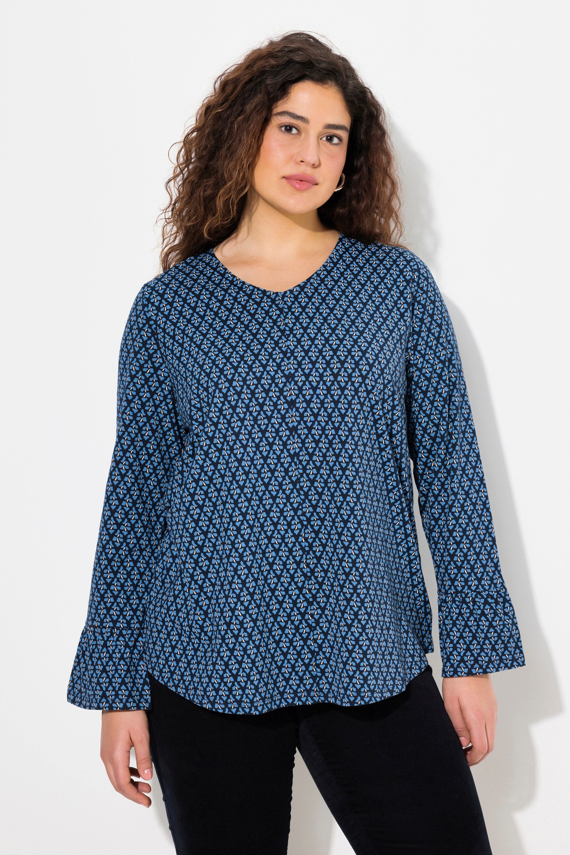 Ulla Popken Longsleeve Shirt A-Linie V-Ausschnitt günstig online kaufen