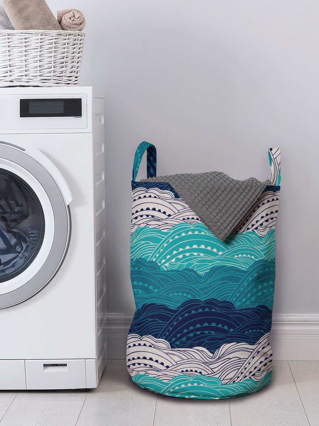 Zier den Tönen mit Kordelzugverschluss blauen Welle in Griffen Wäschekorb Wellen Wäschesäckchen Waschsalons, Abakuhaus für