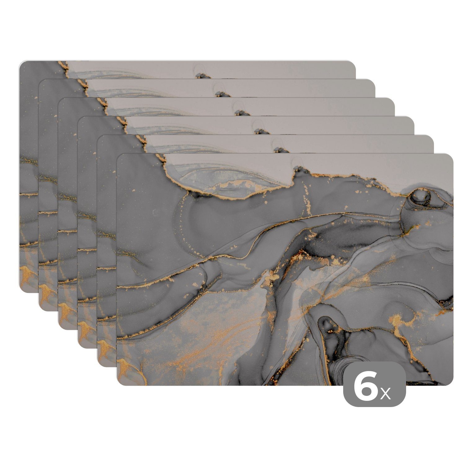 Platzset Marmor - Gold - Grau, (6-St), Tischset Platzset Platzdeckchen Abwischbar