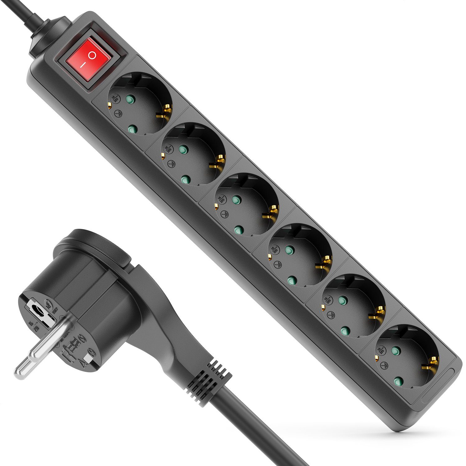 deleyCON deleyCON 6 Fach Розеткиleiste mit Flachstecker & EIN/AUS Schalter Розеткиleiste