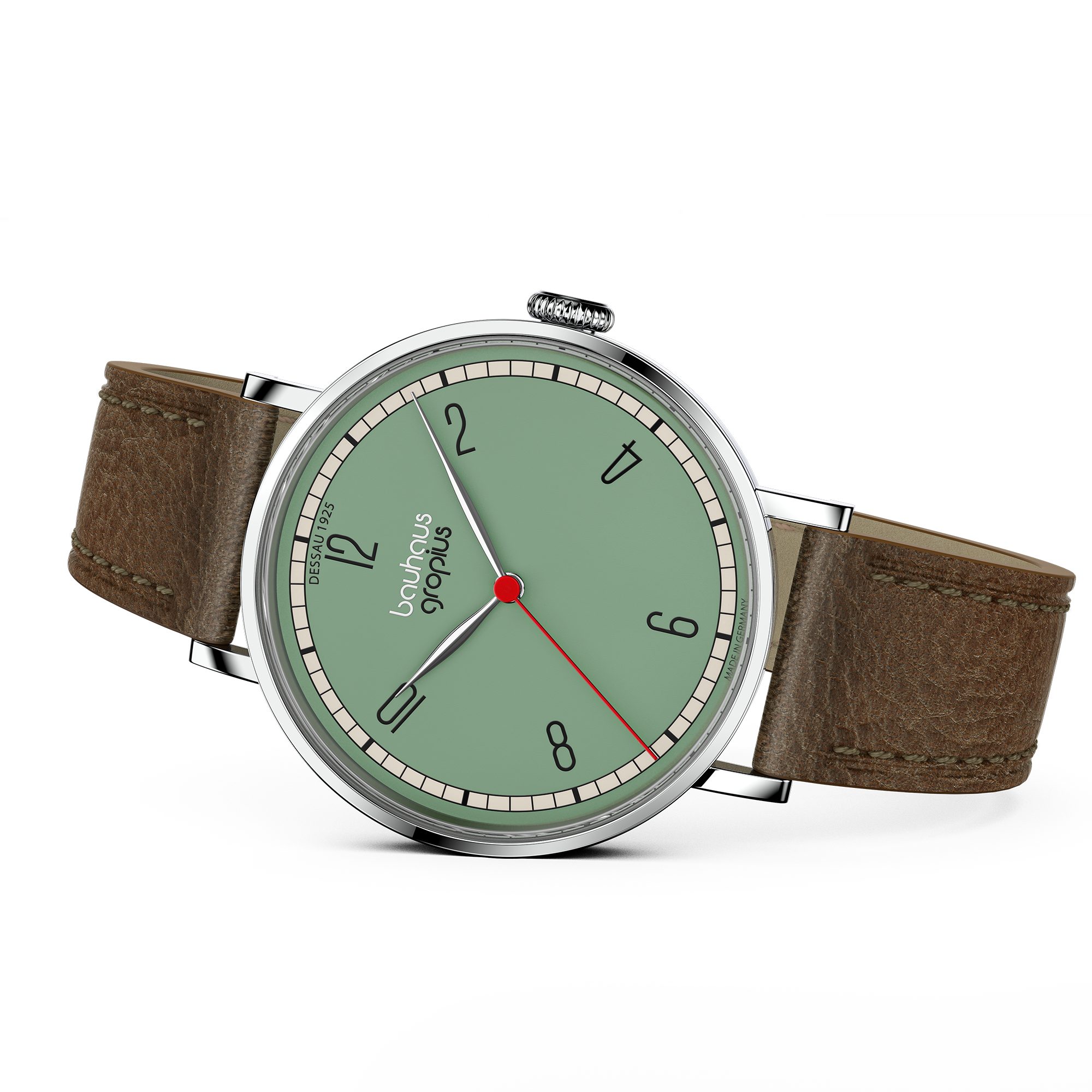 Walter Gropius Quarzuhr Made in Germany, Damenuhr, Herrenuhr, Unisex, Saphirglas - WGN 003-04, Armbanduhr, Lederarmband, Edelstahlgehäuse, New Bauhaus Dessau 1925