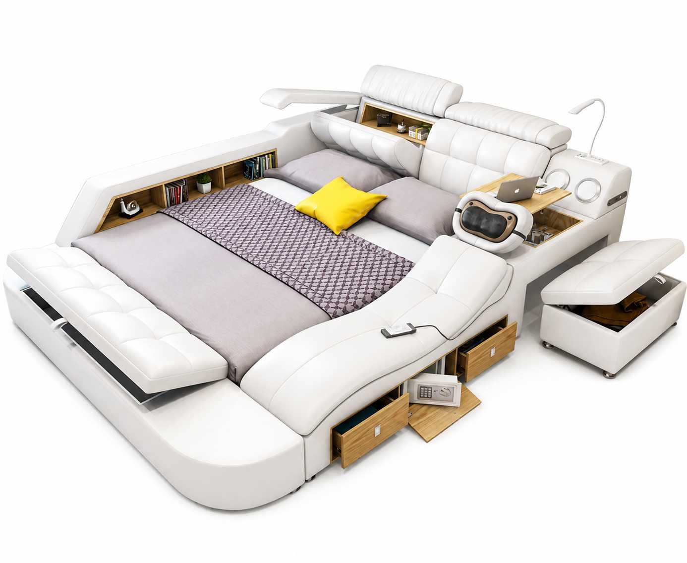 JVmoebel Polsterbett Hochwertiges Multifunktionsbett Weiß mit Stauraum und Relax Funktionen, Made in Europa