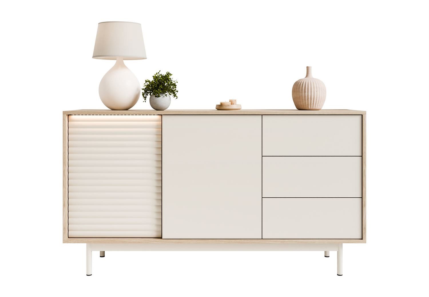 Lookway Kommode FLORENCE 2D3S mit Schubladen und LED-Beleuchtung, 140x40x77 cm