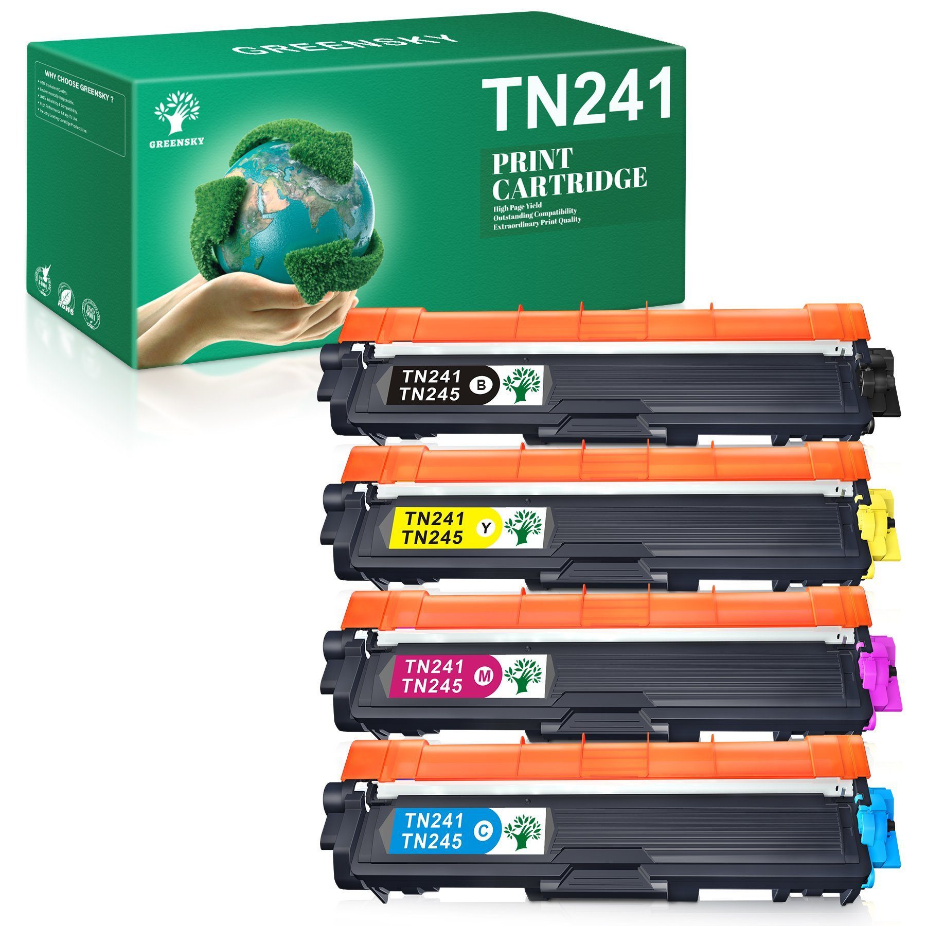 Greensky Tonerpatrone 4er kompatiblen Toner für Brother TN-241 TN-245 TN241 TN245, (4-St), DCP-9020CDW DCP-9022CDW MFC-9142CDN HL-3142CW