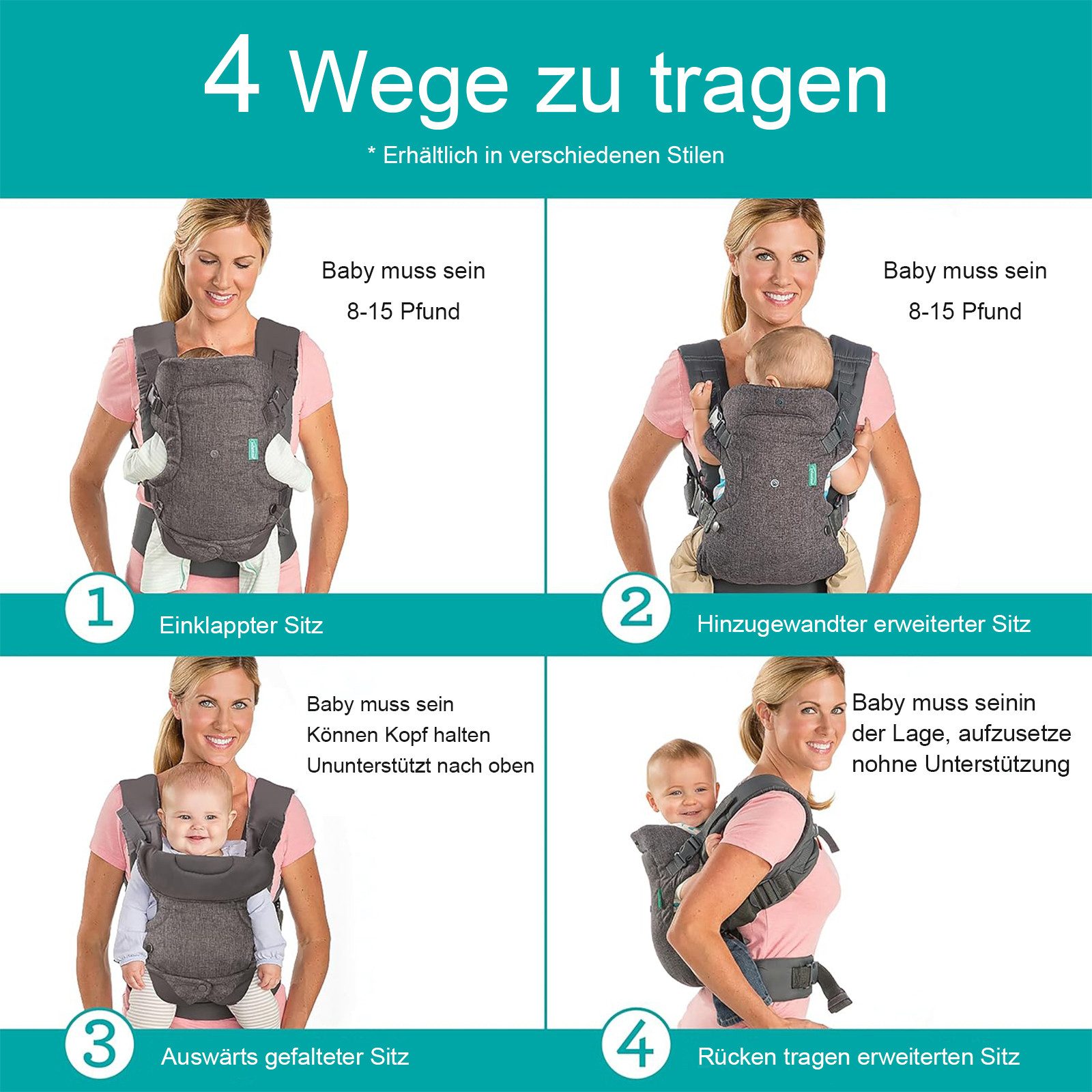 HAUSS SPOLE Bauchtrage Neugeborene mit Schultern Babytragetuch Babytrage Einstellbar (Ergonomische atmungsaktive und vielseitig verstellbare Tragehilfe, 1-tlg., gemütlich leichtgewichtig 4 Trageoptionen verstellbarer Sitz), für Neugeborene und Kleinkinder (3–36 Monate)