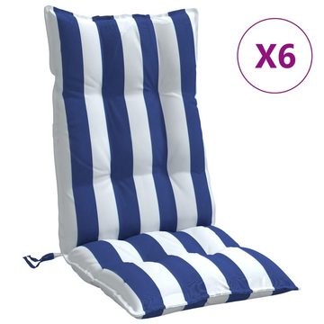 vidaXL Sitzauflage Hochlehner-Auflagen 6 Stk. Blau & Weiß Gestreift Oxford-Gewebe, (6 St)