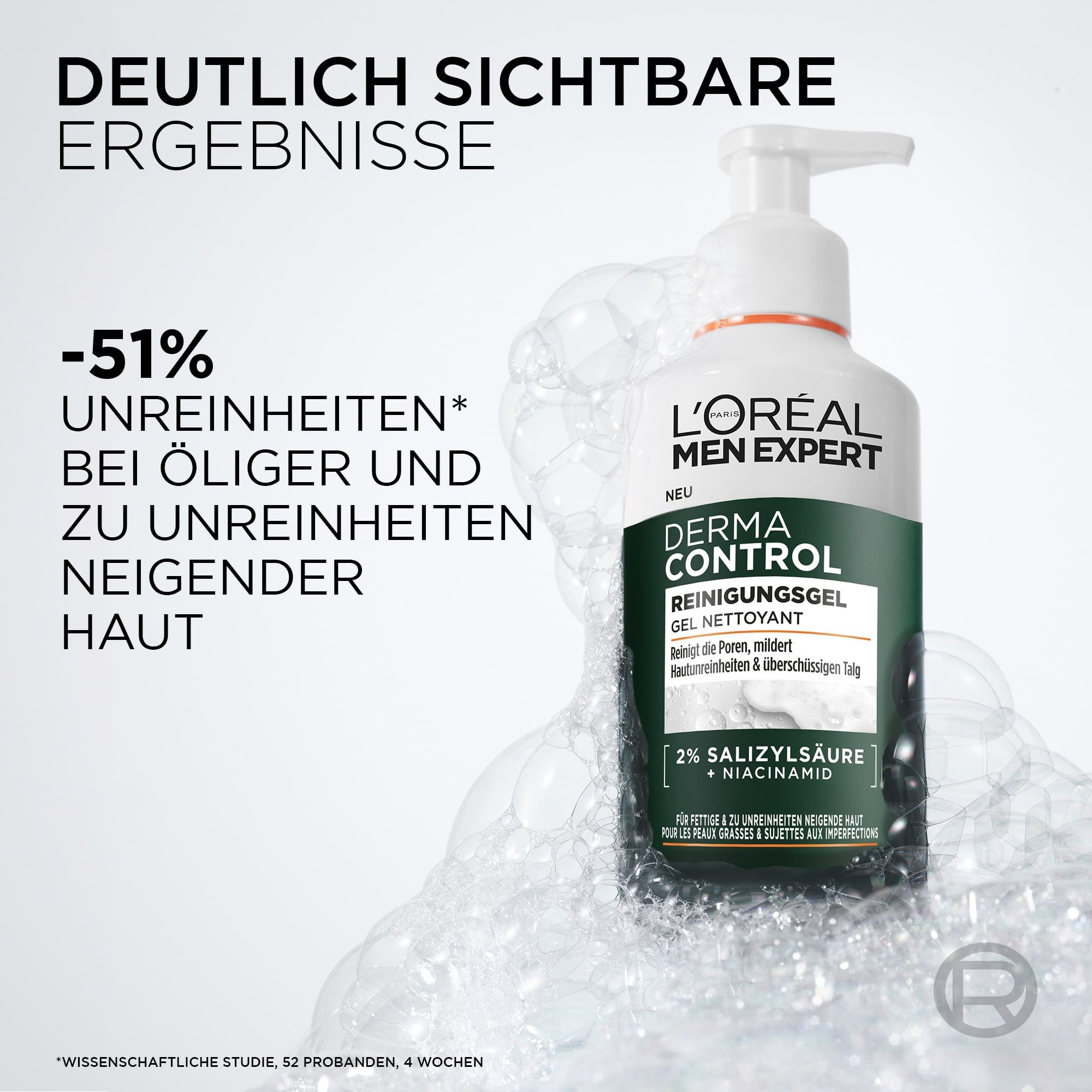 L'ORÉAL PARIS MEN EXPERT Gesichtsreinigungsgel DERMA CONTROL REINIGUNGSGEL, Mit Salizylsäure und Niacinamid, behandelt Pickel und Unreinheiten.