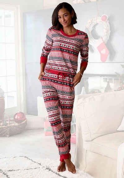LASCANA Pyjama (2 tlg) mit winterlichem Druck