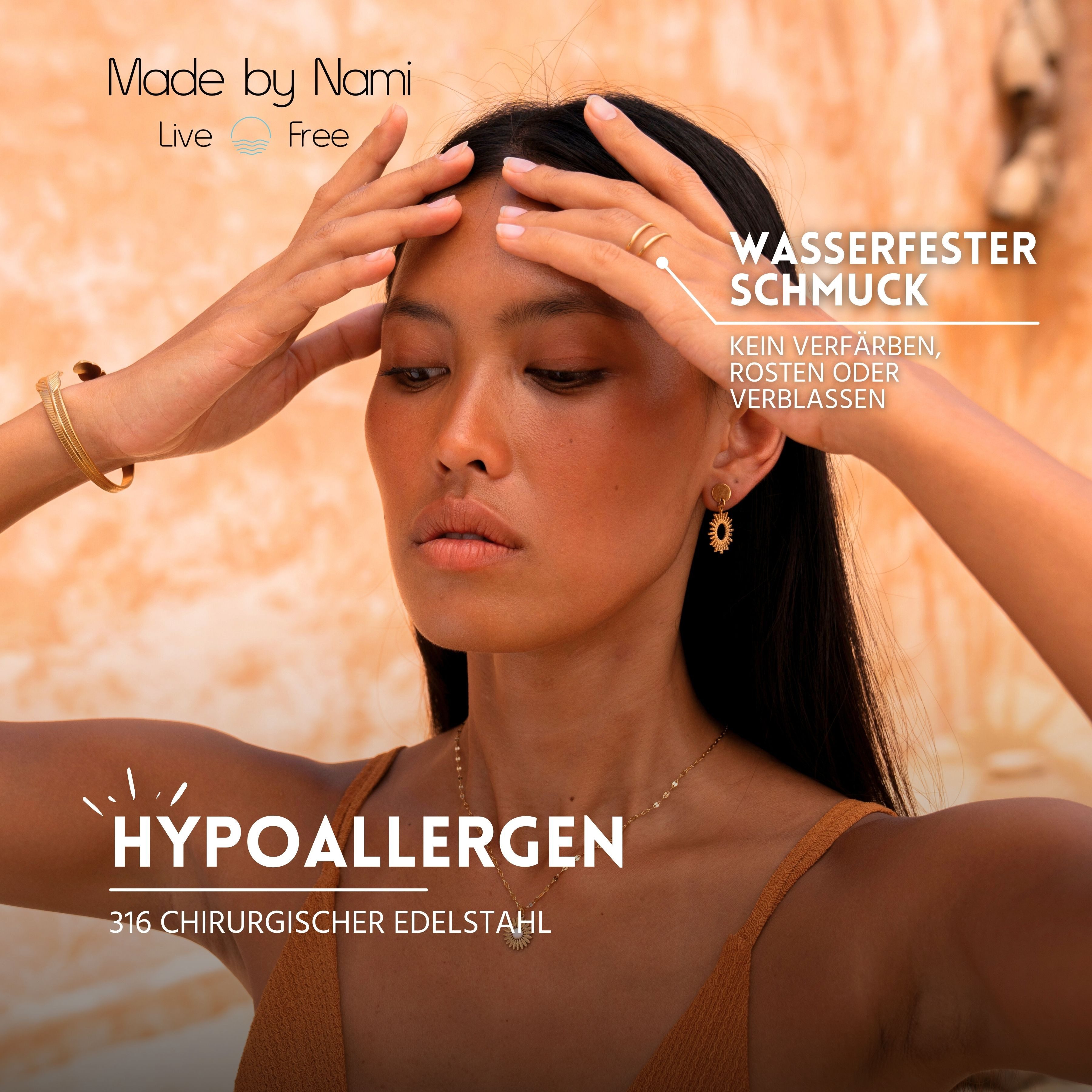 Made by Nami Fingerring Breiter Goldener Boho Edelstahl Ring Zwei-Dünne-Str günstig online kaufen