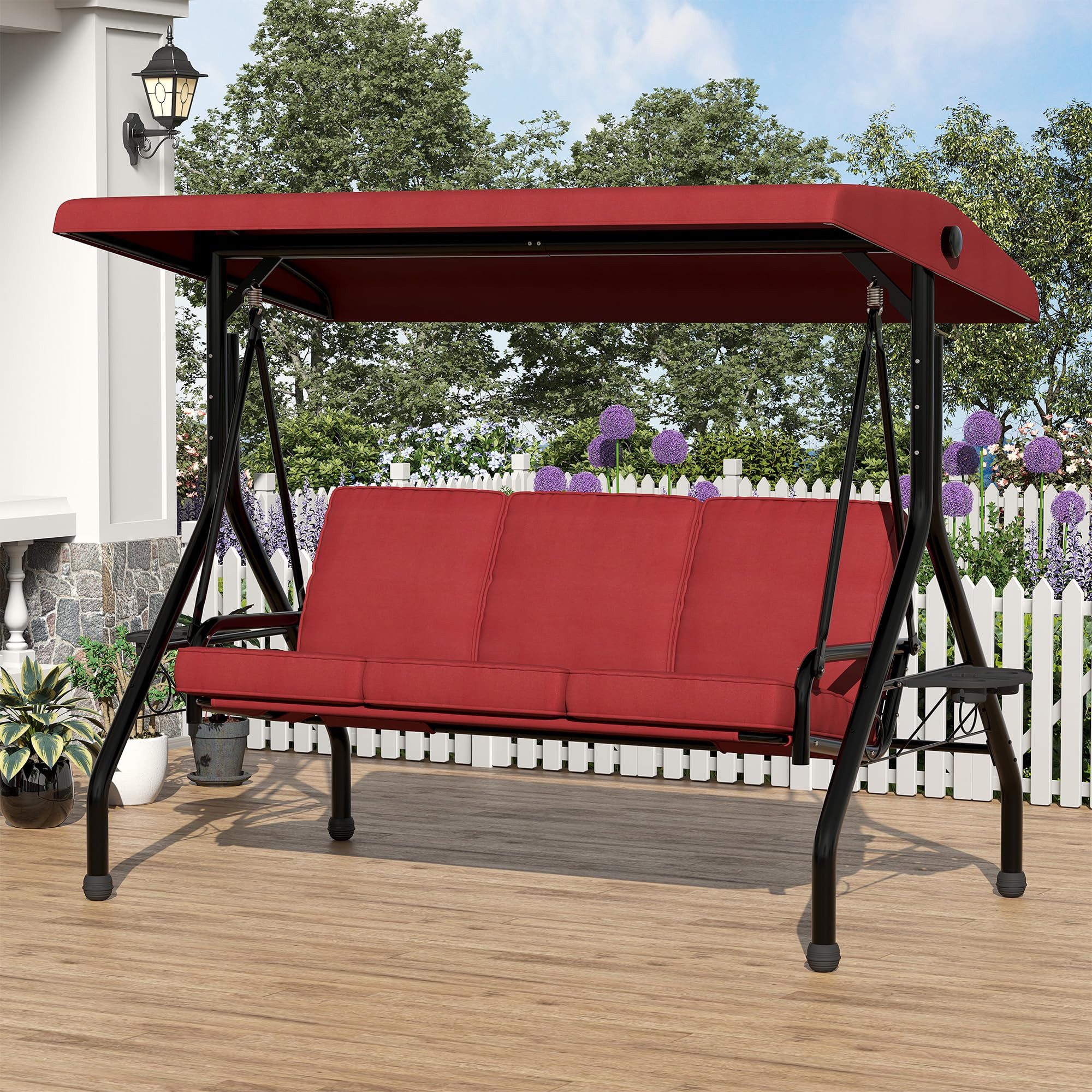 GarveeMore Hollywoodschaukel 3-Sitzer mit Sonnendach und Getränkehaltern Gartenschaukel bis 350kg