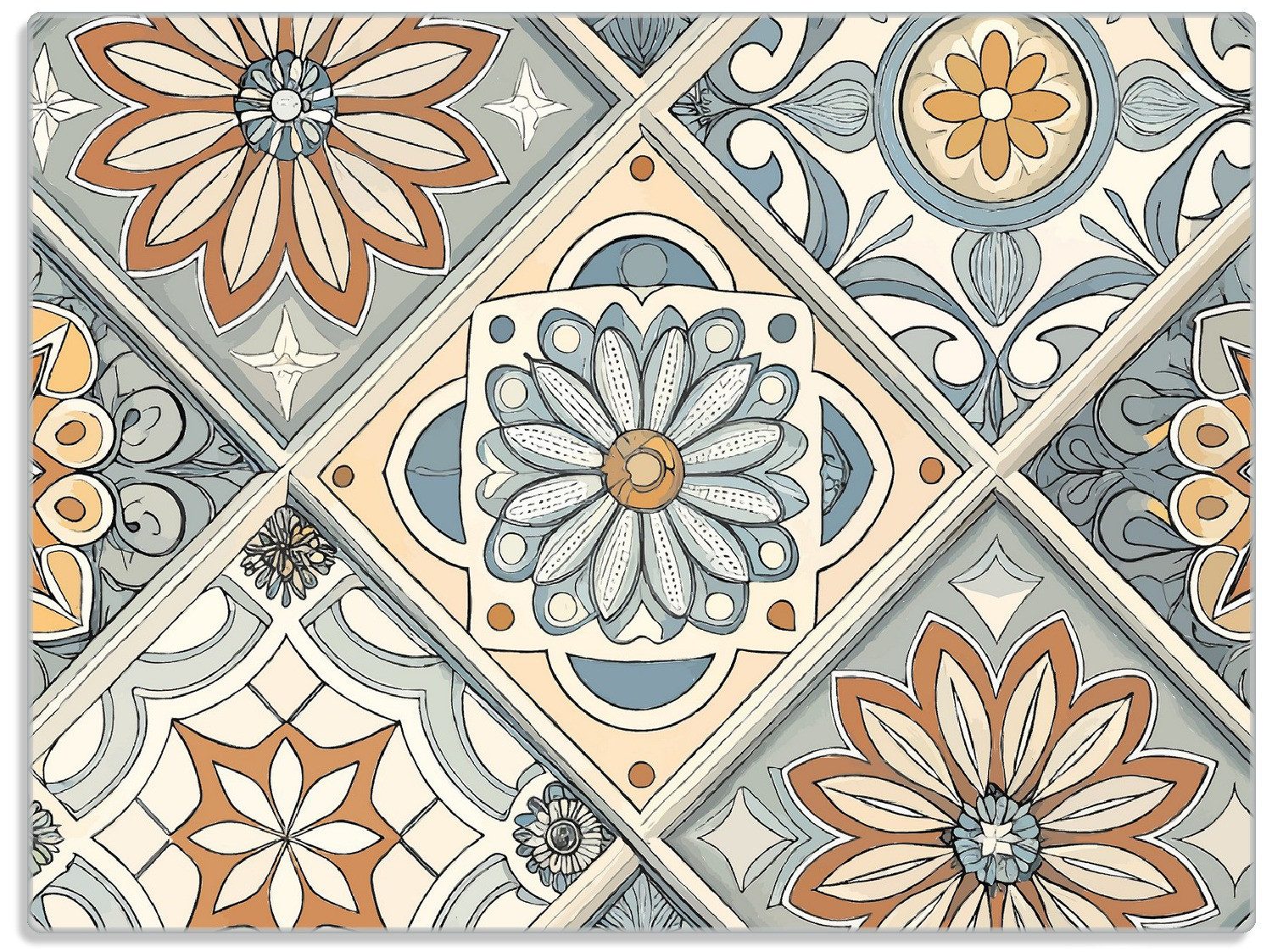 Wallario Schneidebrett Blumiges Fliesenmosaik, ESG-Sicherheitsglas, (inkl. rutschfester Gummifüße 4mm, 1-St), 30x40cm