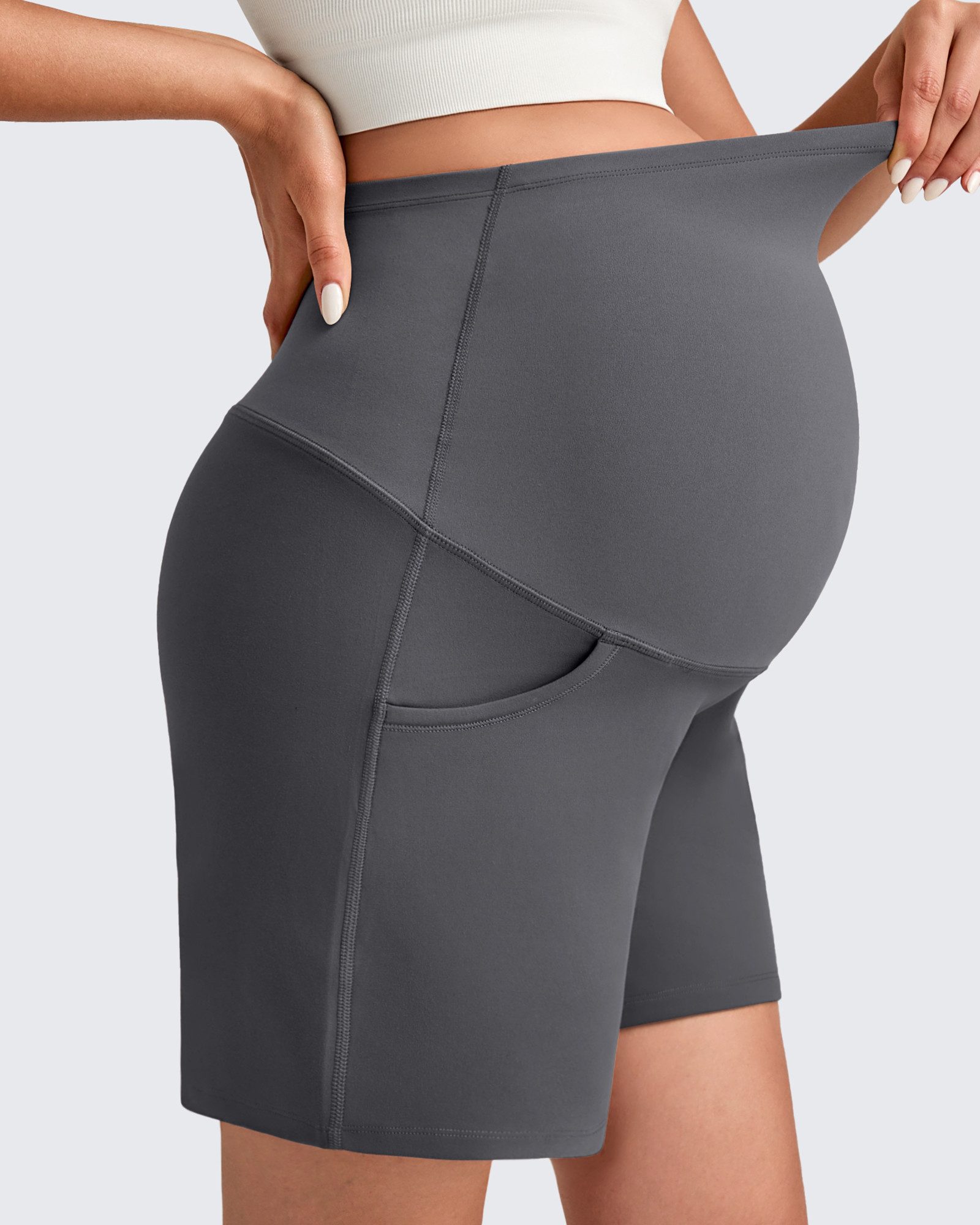 G4Free Umstandsshorts Damen Umstandshose Shorts Yoga Hose Kurz Umstands-Yogahosen mit Taschen über dem Bauch, dehnbare 6-Zoll